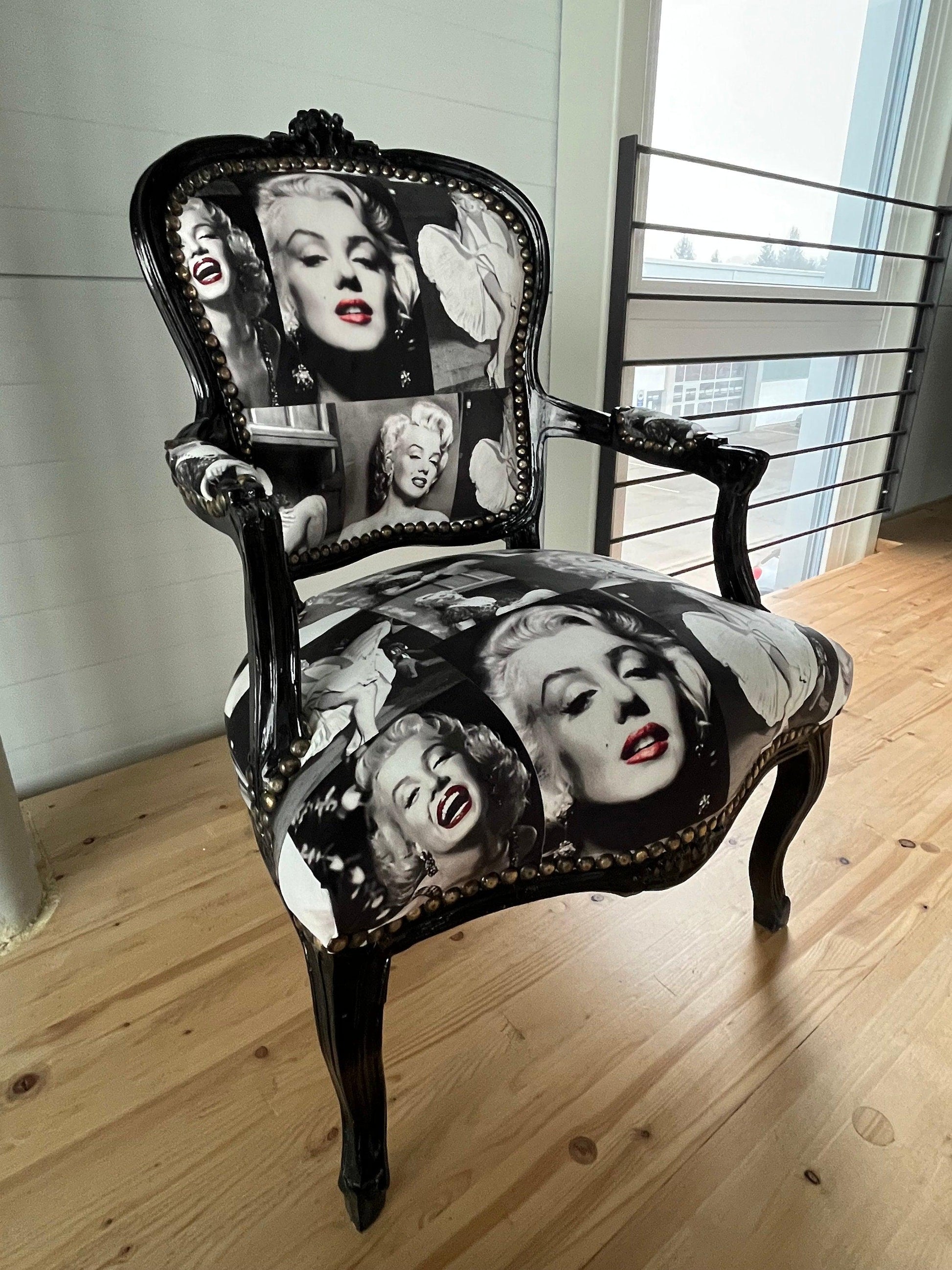 Armchair Marilyn Monroe Print French Louis Style Chair Home Devor Baroque Rococo Style Armchair in black & White Print