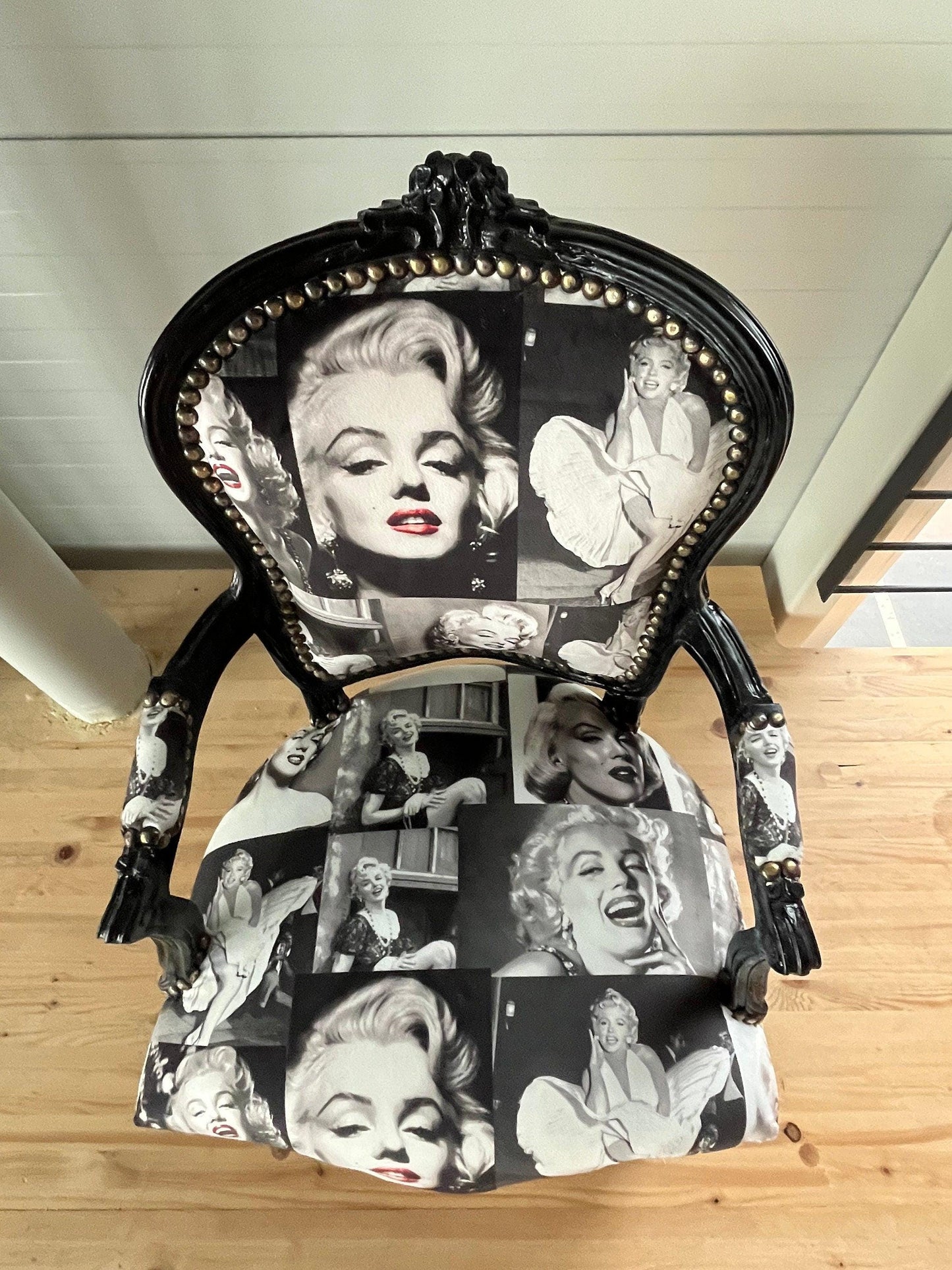 Armchair Marilyn Monroe Print French Louis Style Chair Home Devor Baroque Rococo Style Armchair in black & White Print