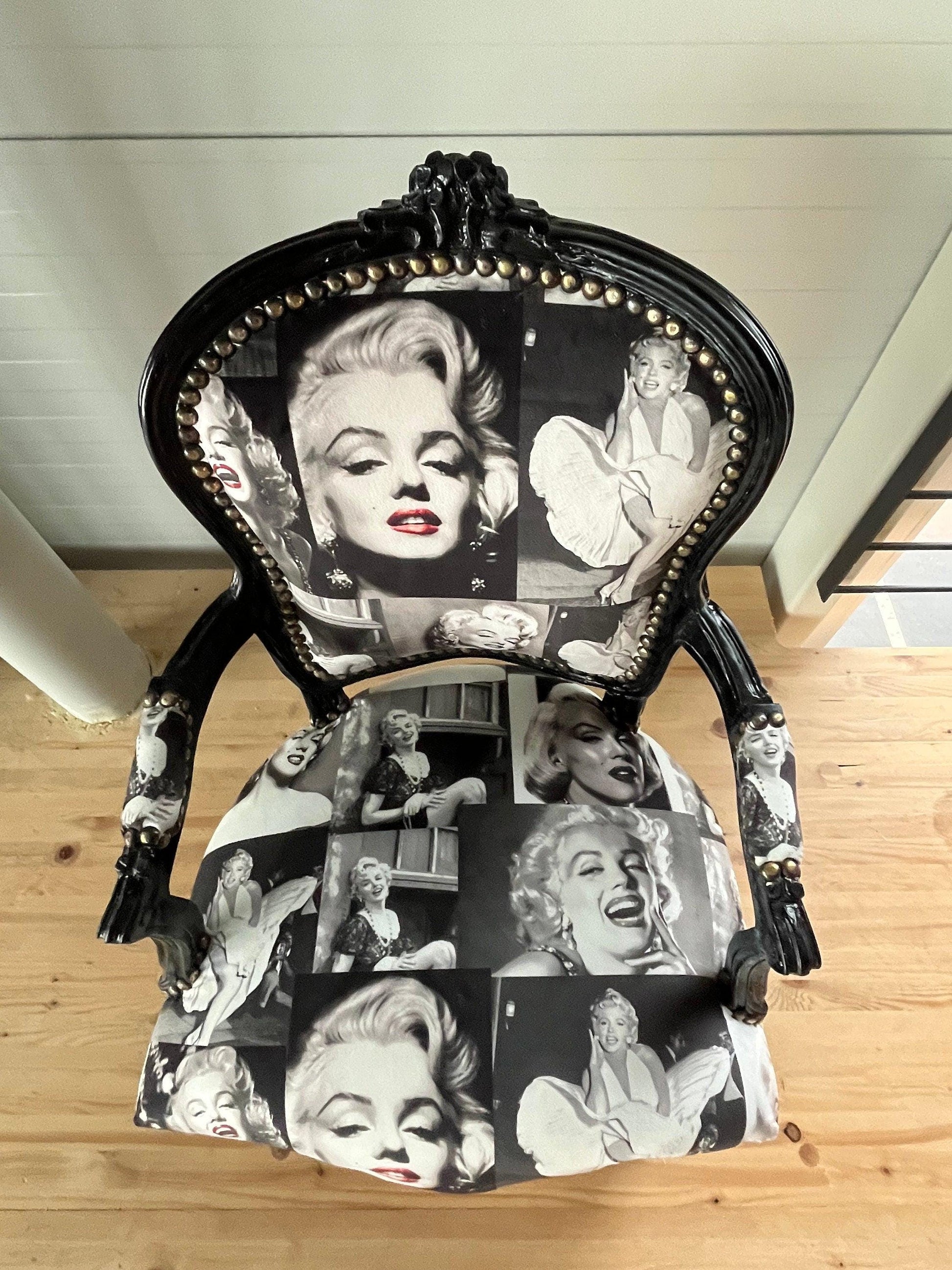 Armchair Marilyn Monroe Print French Louis Style Chair Home Devor Baroque Rococo Style Armchair in black & White Print