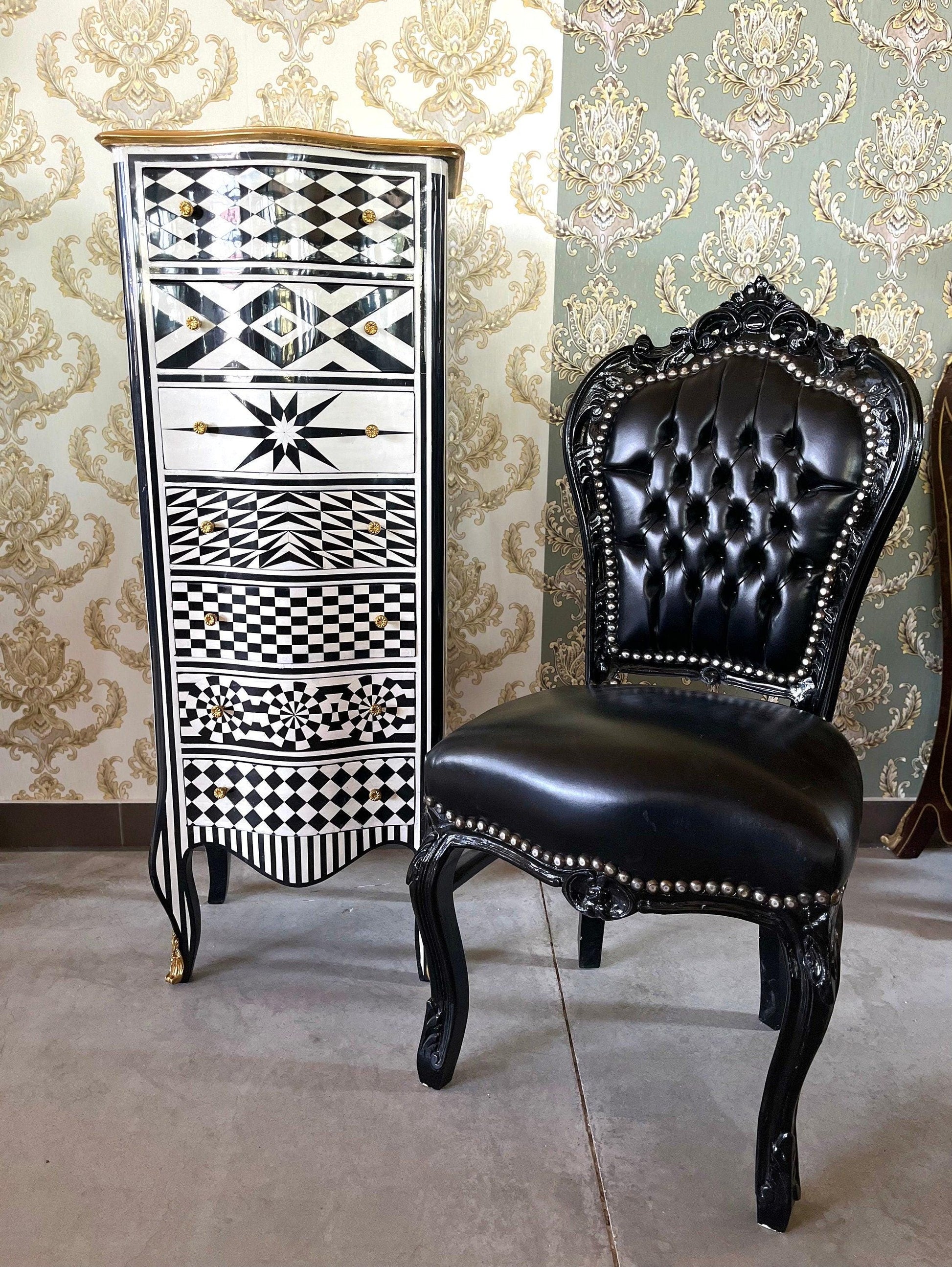 Französischer Louis XV Barockstuhl im antiken Stil / French Louis XV Baroque Antique Style Chair- Black