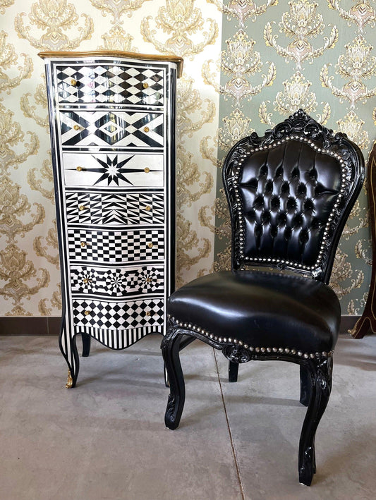 Französischer Louis XV Barockstuhl im antiken Stil / French Louis XV Baroque Antique Style Chair- Black