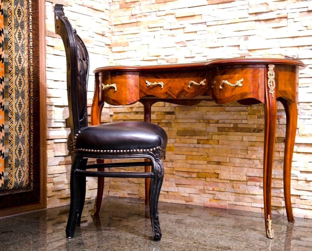 Französischer Louis XV Barockstuhl im antiken Stil / French Louis XV Baroque Antique Style Chair- Black
