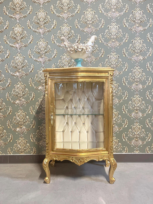 Showcase French Louis Style Display Çabinet in Gold Finish Retro Baroque Antique Style Glass Cabinet for Living Room Home Decor
