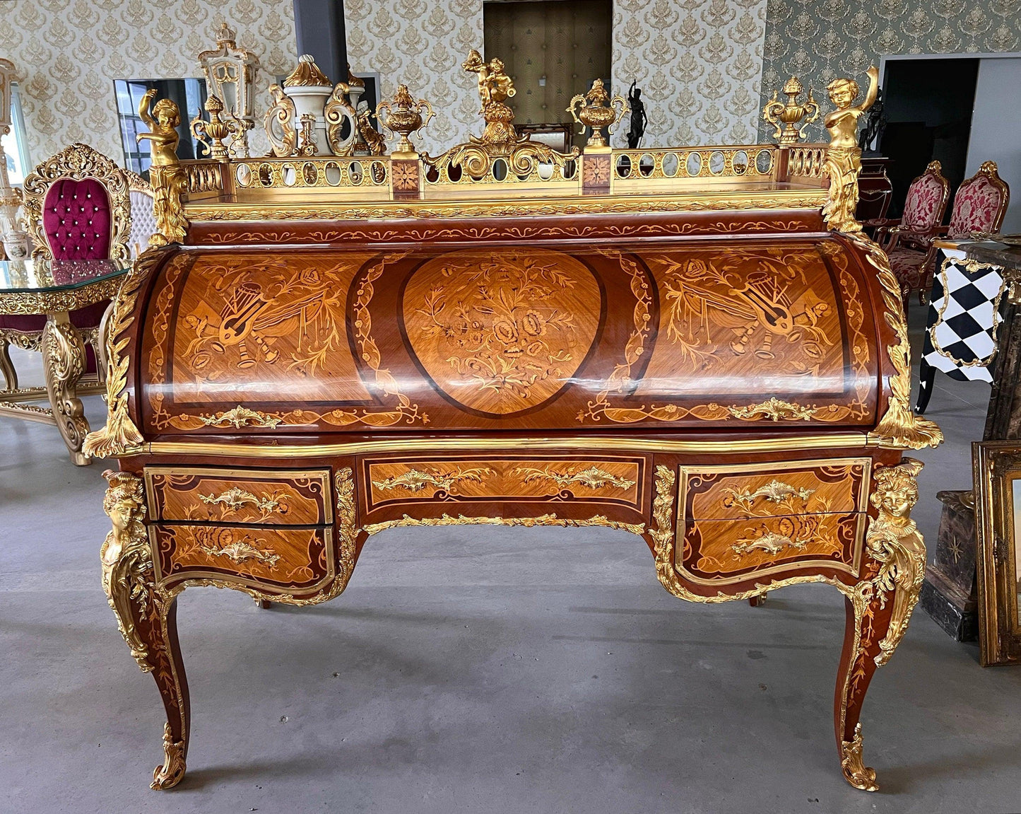 Deluxe Sekretär im antiken Barockstil mit Organisationsregal/ Deluxe Antique Baroque Style Secretary Desk with Organizational Shelf