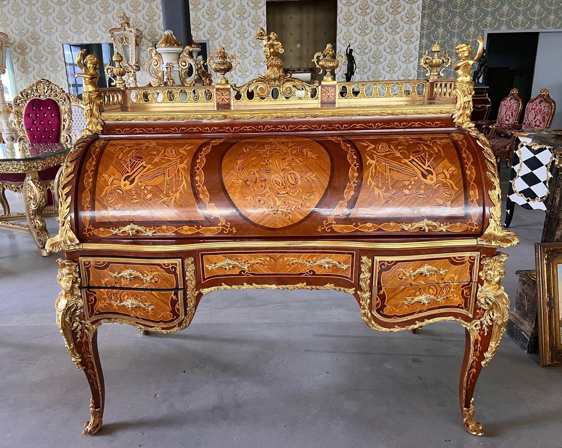 Deluxe Sekretär im antiken Barockstil mit Organisationsregal/ Deluxe Antique Baroque Style Secretary Desk with Organizational Shelf