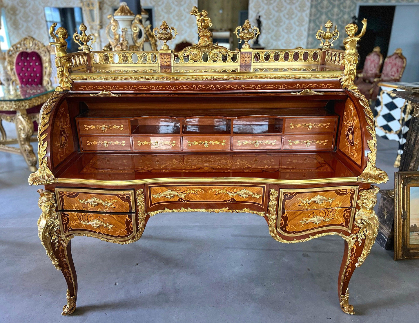 Deluxe Sekretär im antiken Barockstil mit Organisationsregal/ Deluxe Antique Baroque Style Secretary Desk with Organizational Shelf