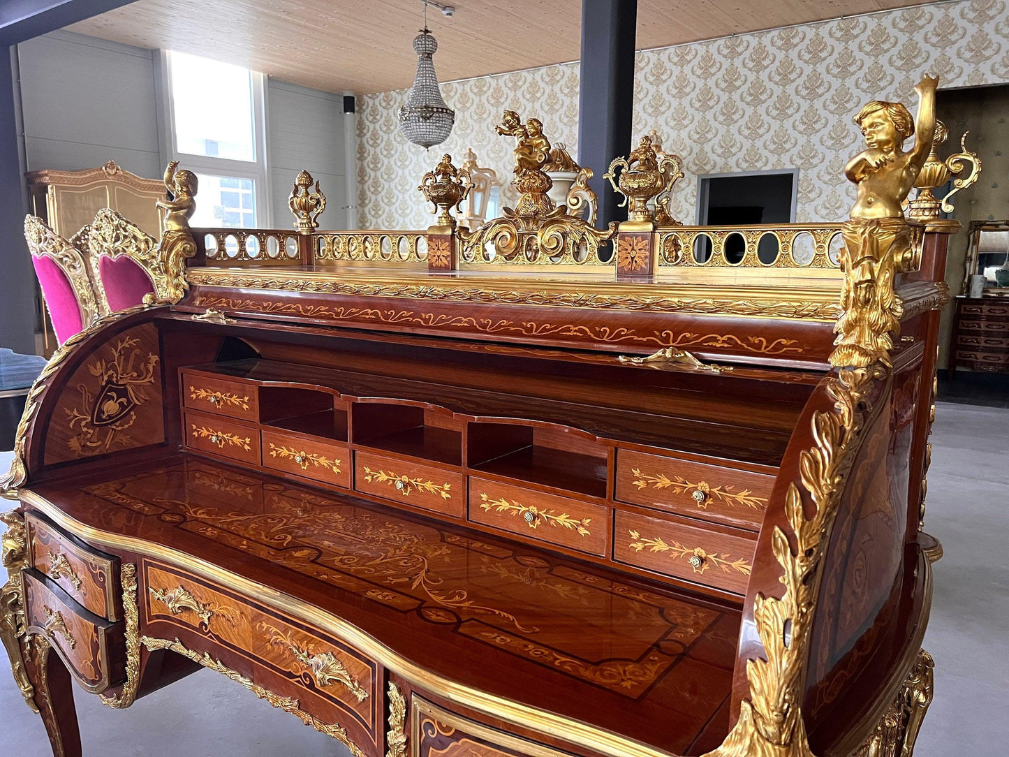 Deluxe Sekretär im antiken Barockstil mit Organisationsregal/ Deluxe Antique Baroque Style Secretary Desk with Organizational Shelf