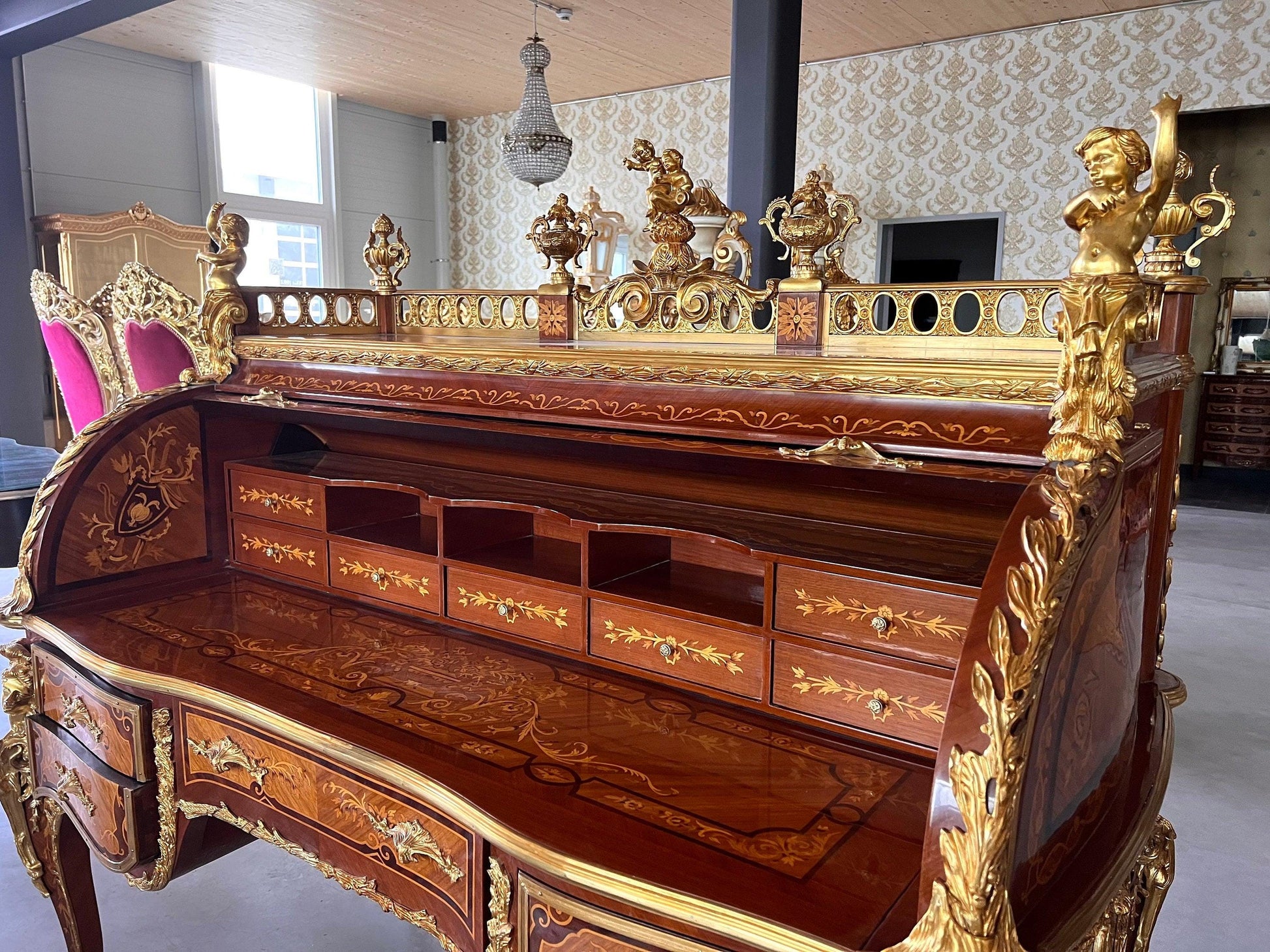 Deluxe Sekretär im antiken Barockstil mit Organisationsregal/ Deluxe Antique Baroque Style Secretary Desk with Organizational Shelf