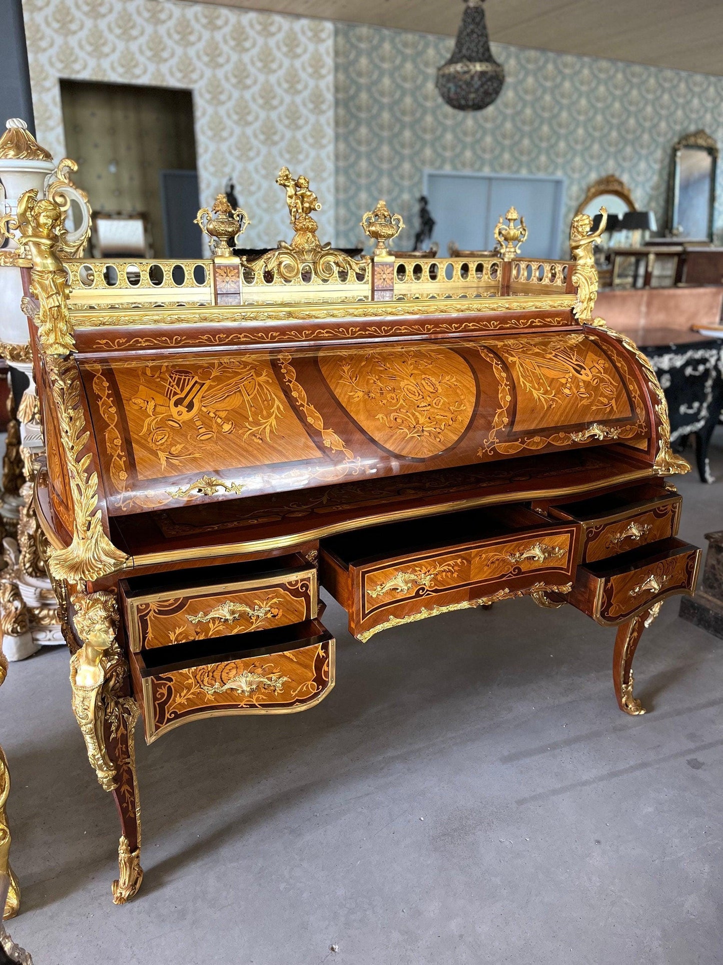 Deluxe Sekretär im antiken Barockstil mit Organisationsregal/ Deluxe Antique Baroque Style Secretary Desk with Organizational Shelf