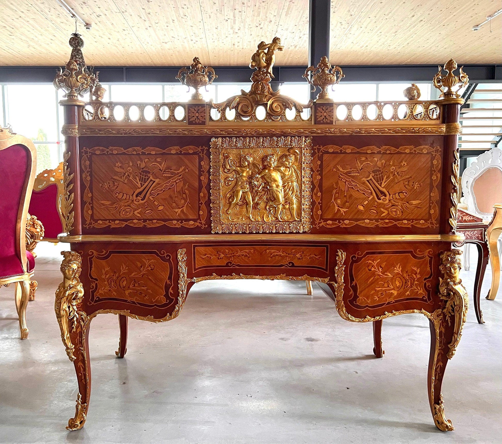 Deluxe Sekretär im antiken Barockstil mit Organisationsregal/ Deluxe Antique Baroque Style Secretary Desk with Organizational Shelf
