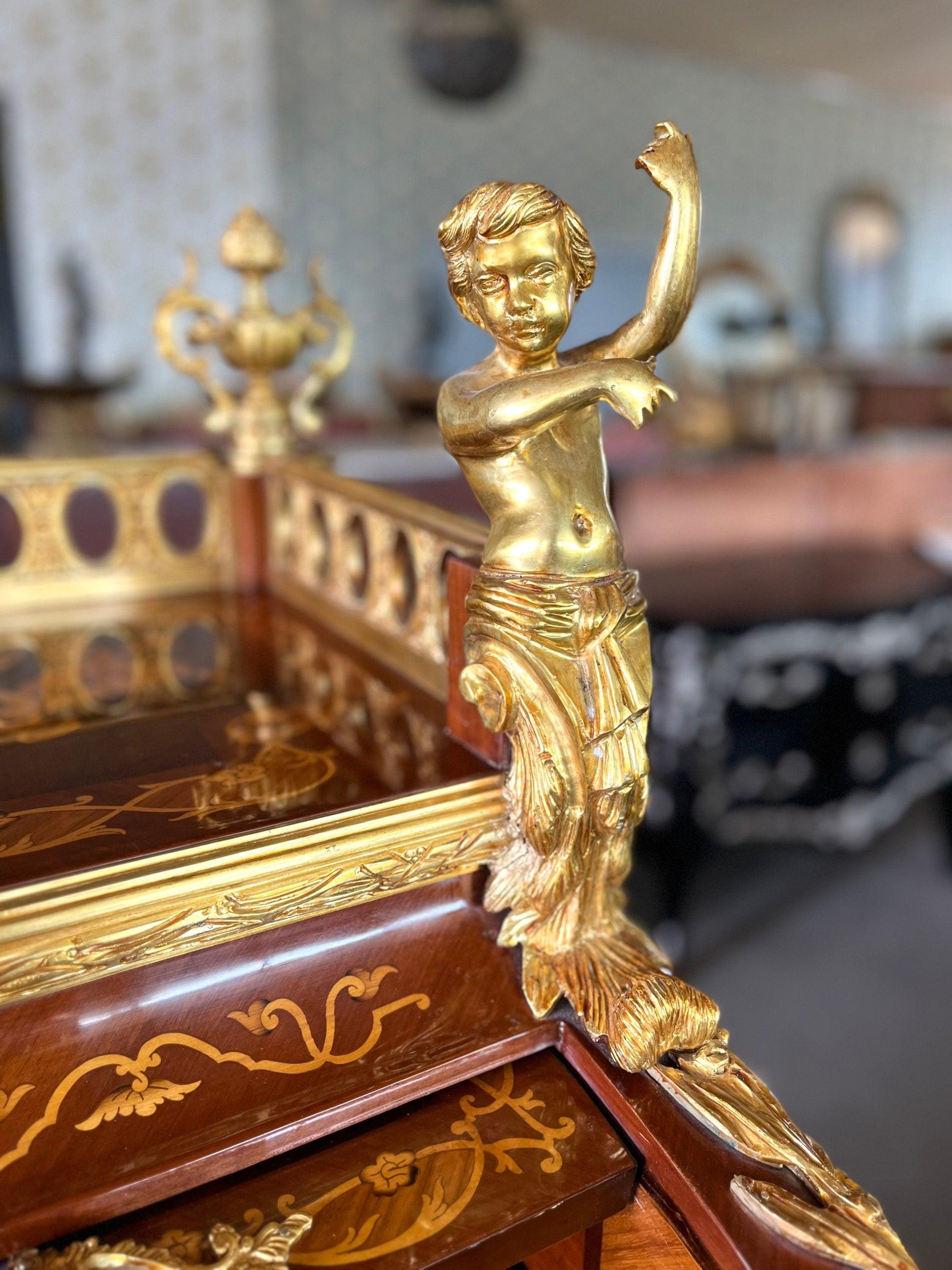 Deluxe Sekretär im antiken Barockstil mit Organisationsregal/ Deluxe Antique Baroque Style Secretary Desk with Organizational Shelf