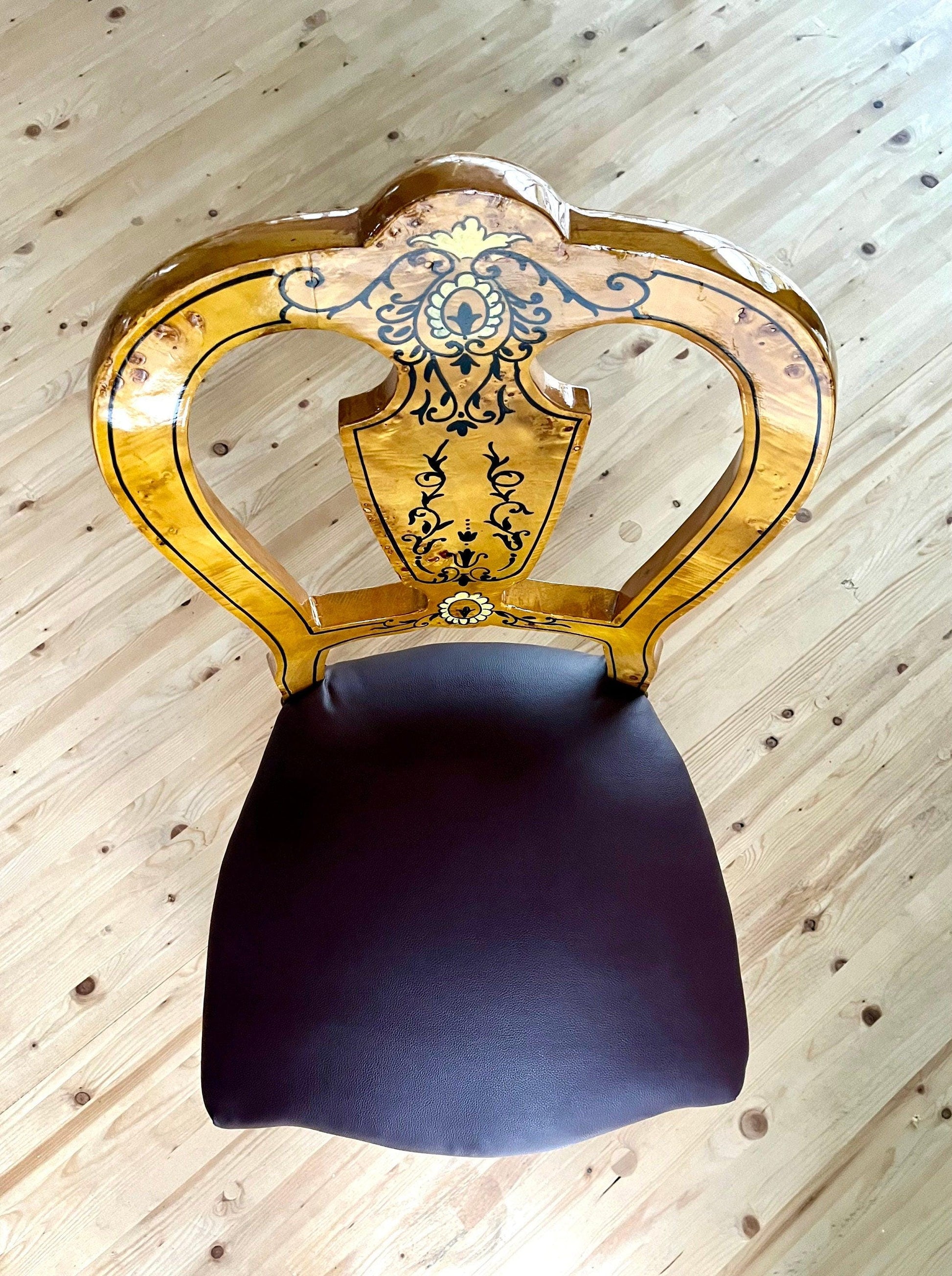 Dining Chair Retro Baroque Style Home Decor Chair in Yellow Frame & Brown Seat Italian Antique Style