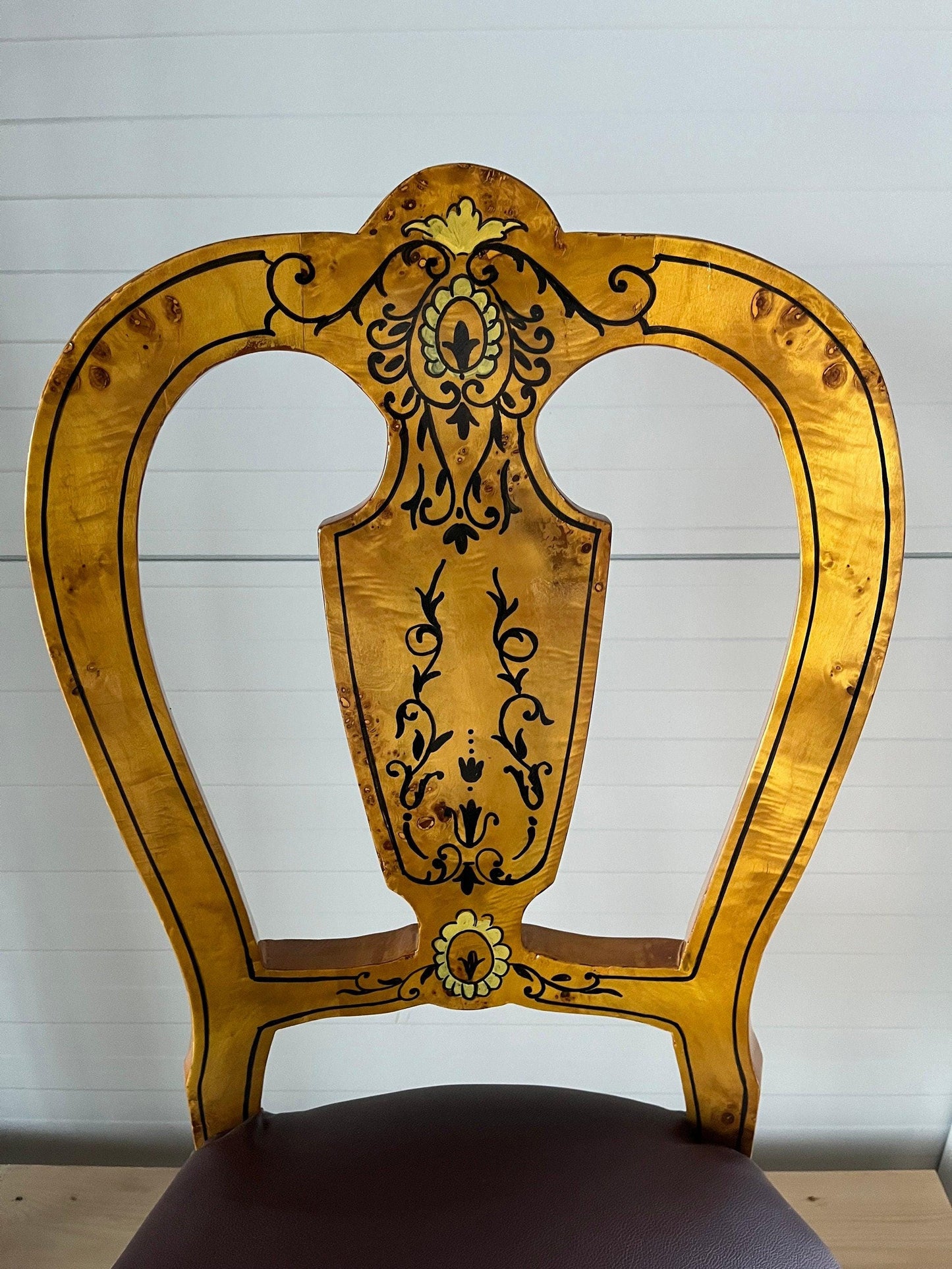 Dining Chair Retro Baroque Style Home Decor Chair in Yellow Frame & Brown Seat Italian Antique Style