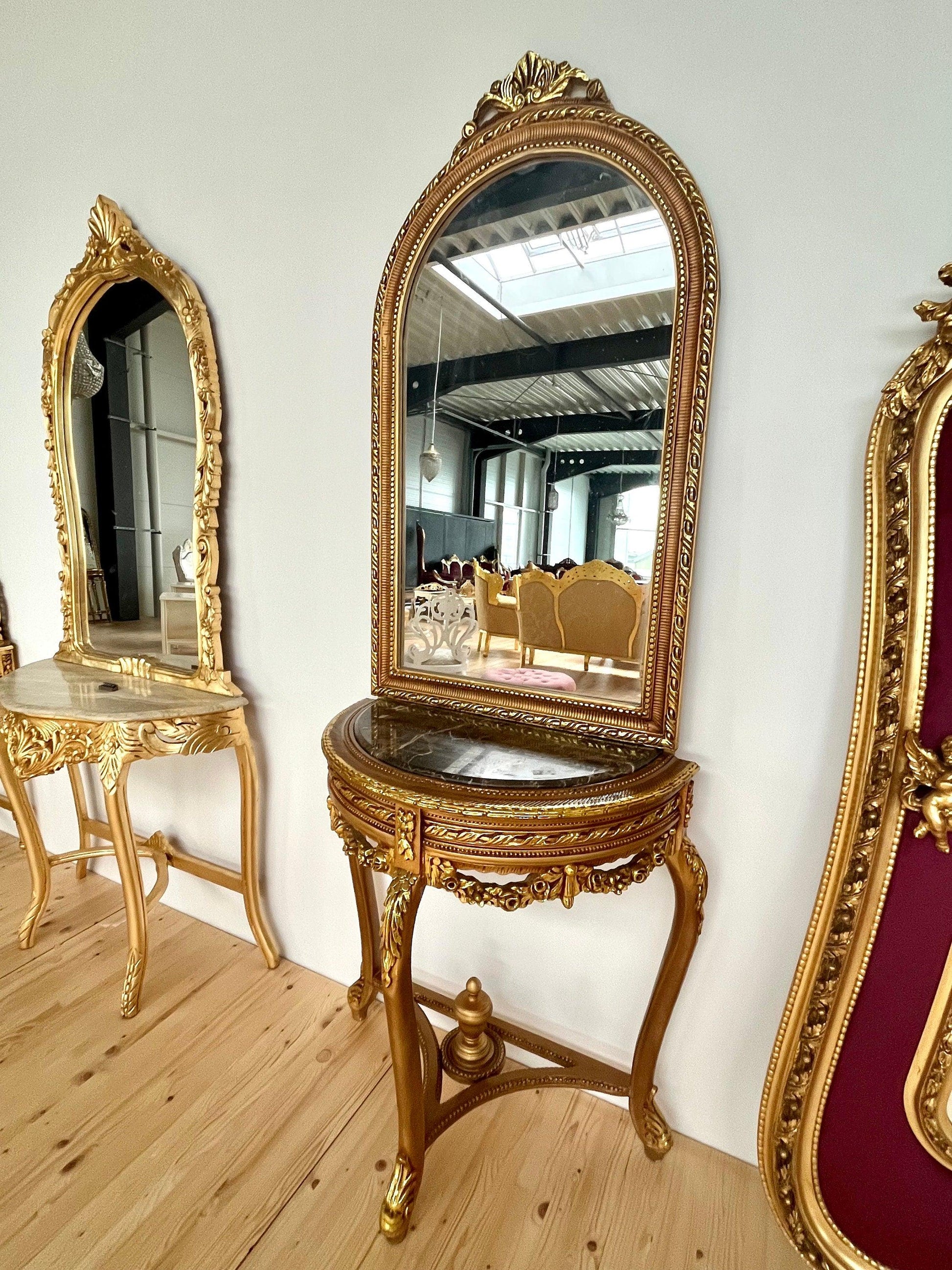 Konsolentisch mit Standspiegel Antik Barock Handarbeit Stil / Console Table with Standing Mirror Antique Baroque Handmade Marble Top