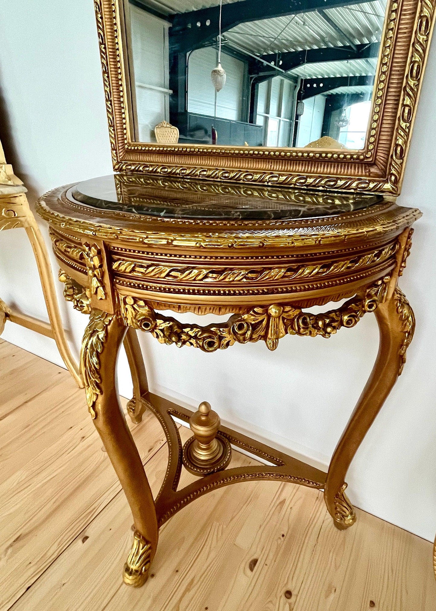 Konsolentisch mit Standspiegel Antik Barock Handarbeit Stil / Console Table with Standing Mirror Antique Baroque Handmade Marble Top