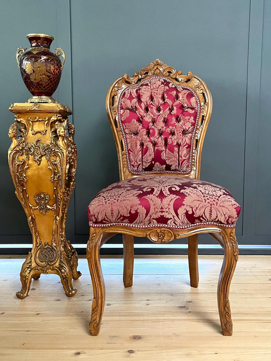 Accent Chair French Louis XV Baroque Style Dining Chair Handmade Antique Style Chair in Red Flower Pattern for Dining Room Chair Home Decor