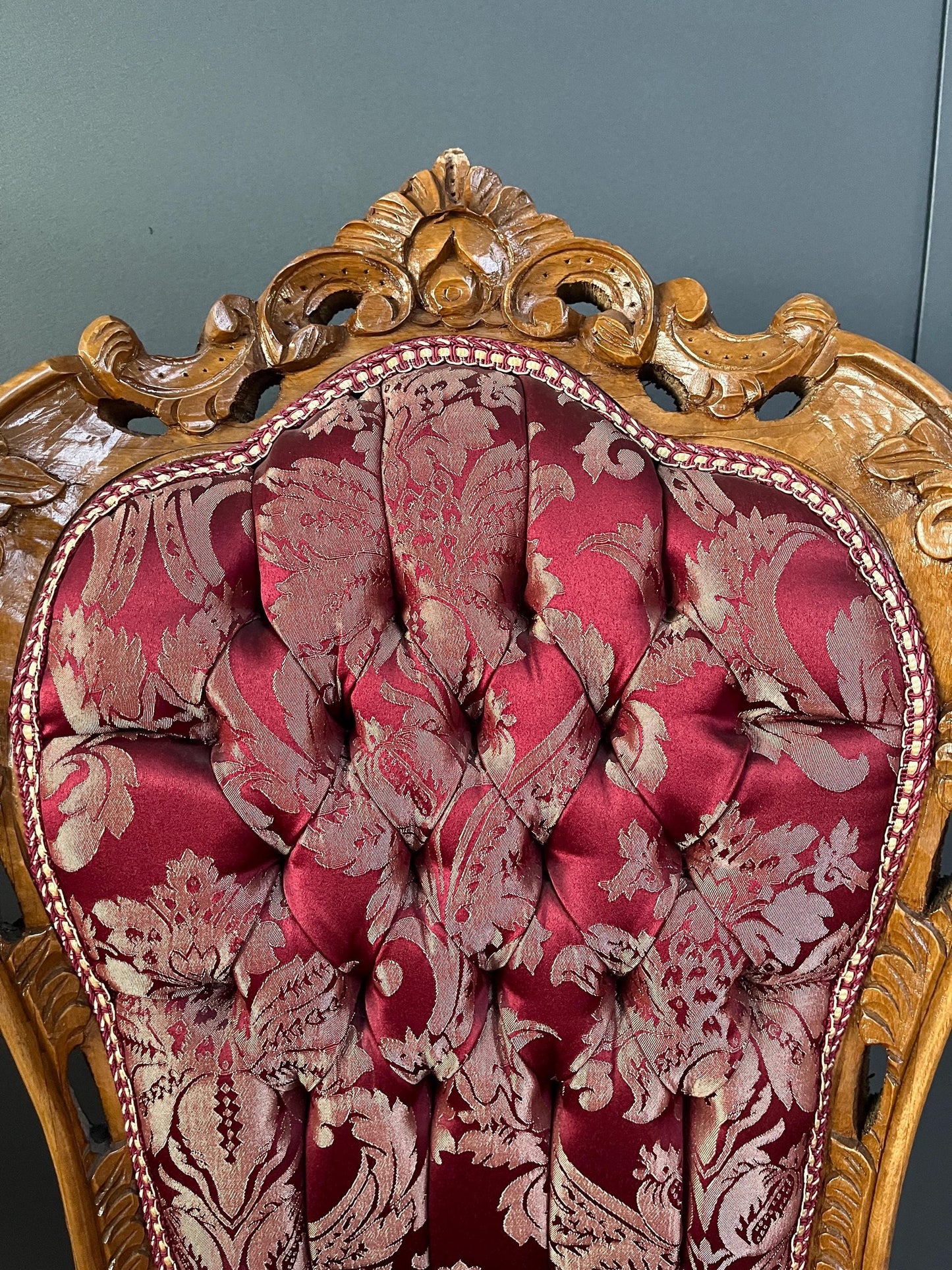 Accent Chair French Louis XV Baroque Style Dining Chair Handmade Antique Style Chair in Red Flower Pattern for Dining Room Chair Home Decor