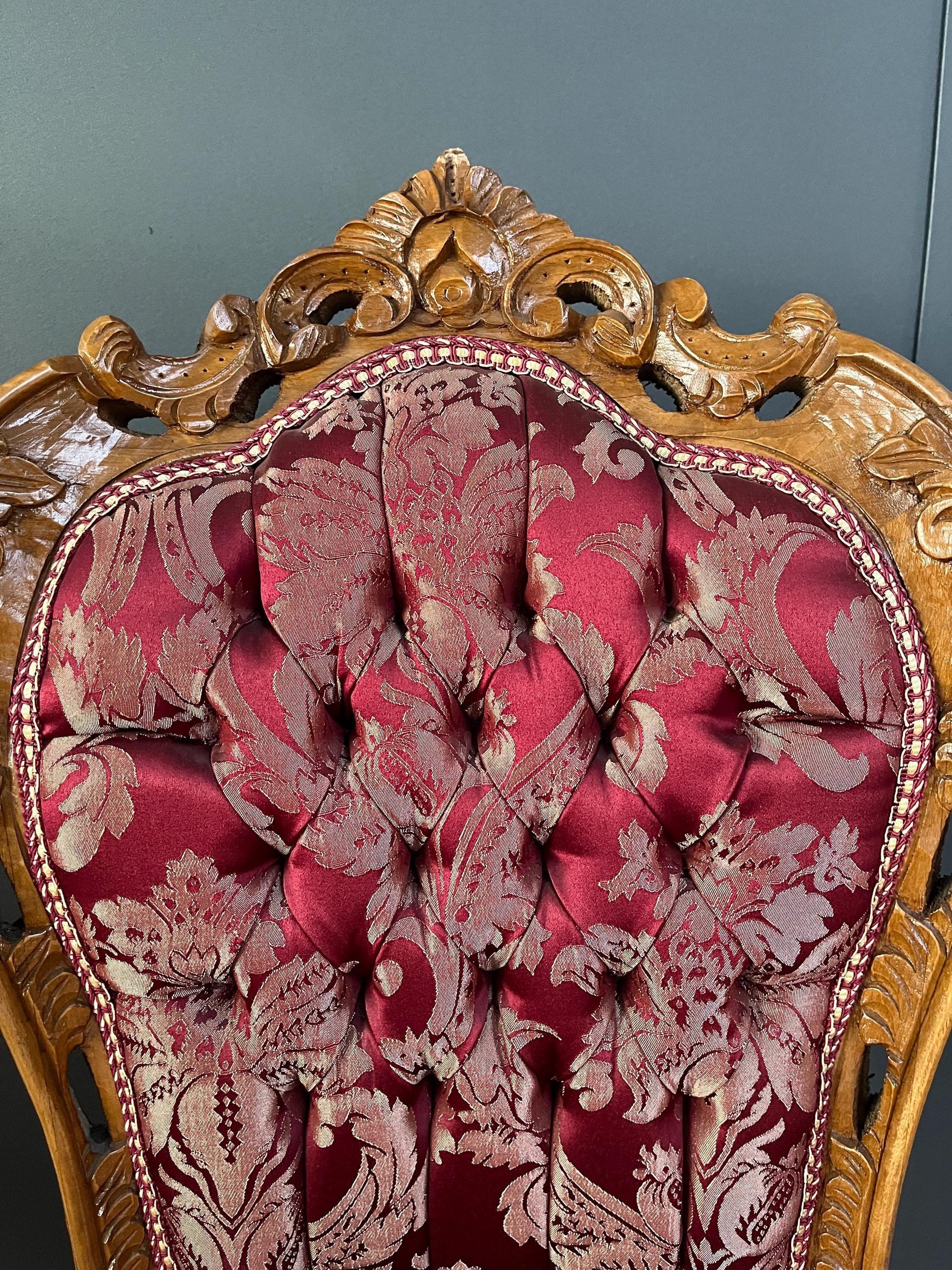 Accent Chair French Louis XV Baroque Style Dining Chair Handmade Antique Style Chair in Red Flower Pattern for Dining Room Chair Home Decor