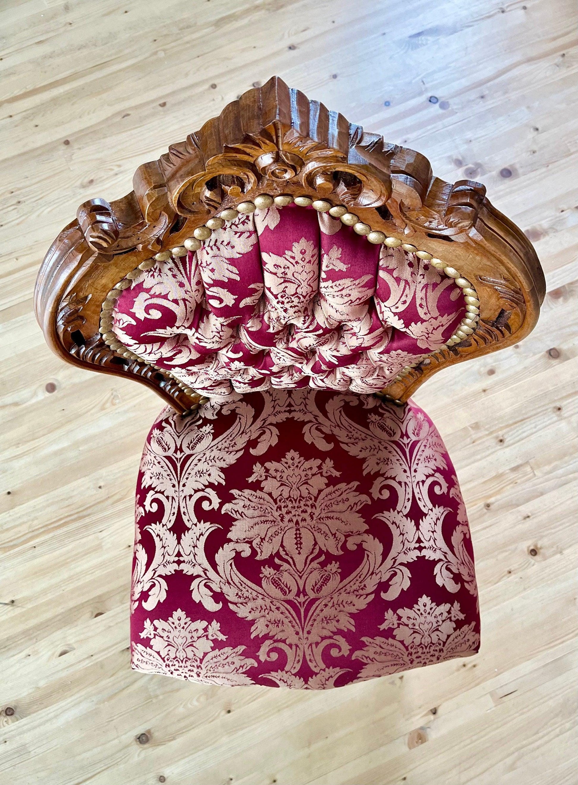 Accent Chair French Louis XV Baroque Style Dining Chair Handmade Antique Style Chair in Red Flower Pattern for Dining Room Chair Home Decor