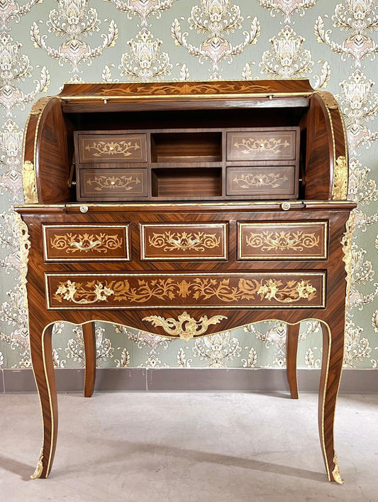 Secretary Desk Nostalgic Antique Style Wooden Brown Table & Shelf with A Extended Writing Board for Deluxe Home Décor - LIMITED