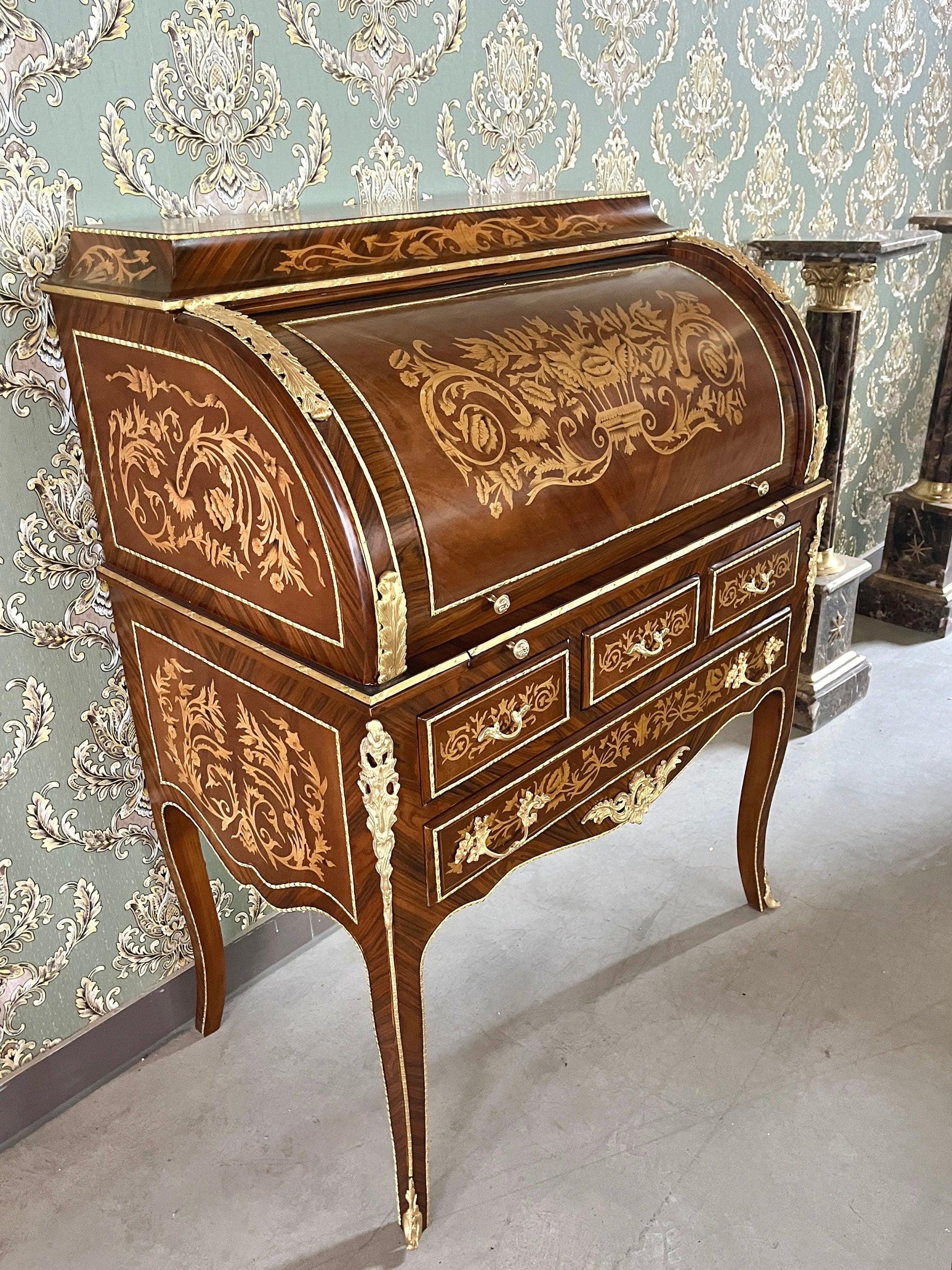 Secretary Desk Nostalgic Antique Style Wooden Brown Table & Shelf with A Extended Writing Board for Deluxe Home Décor - LIMITED