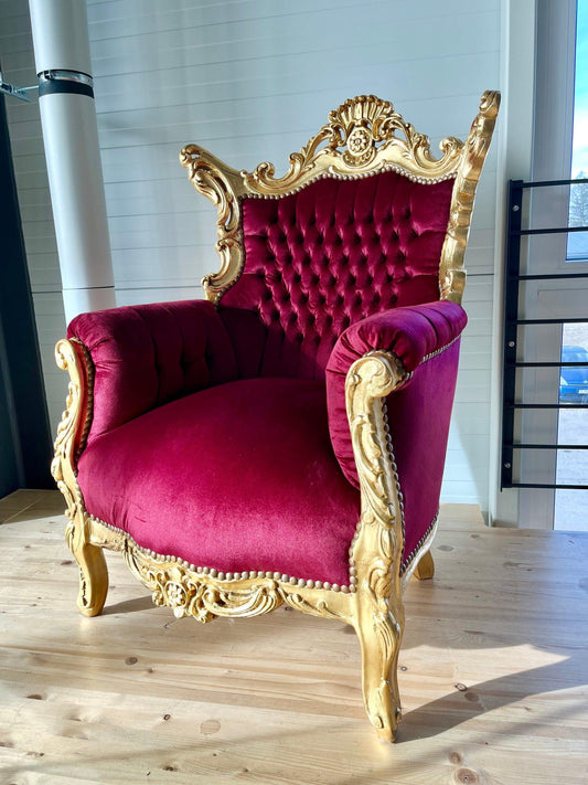 Armchair Velvet Red French Louis Style Sofa Chair Italian Antique Style Armchair Baroque Style for Living Room