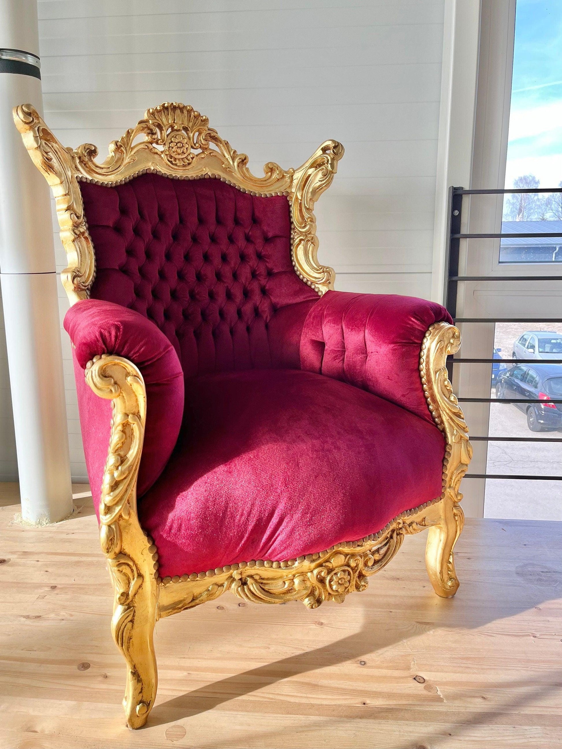 Armchair Velvet Red French Louis Style Sofa Chair Italian Antique Style Armchair Baroque Style for Living Room