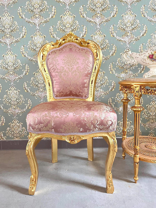 Accent Chair in Shiny Pink Color French Baroque Rococo Style Chair Antique Style Dining Chair in Gold Finish for Dining Room Home Decor