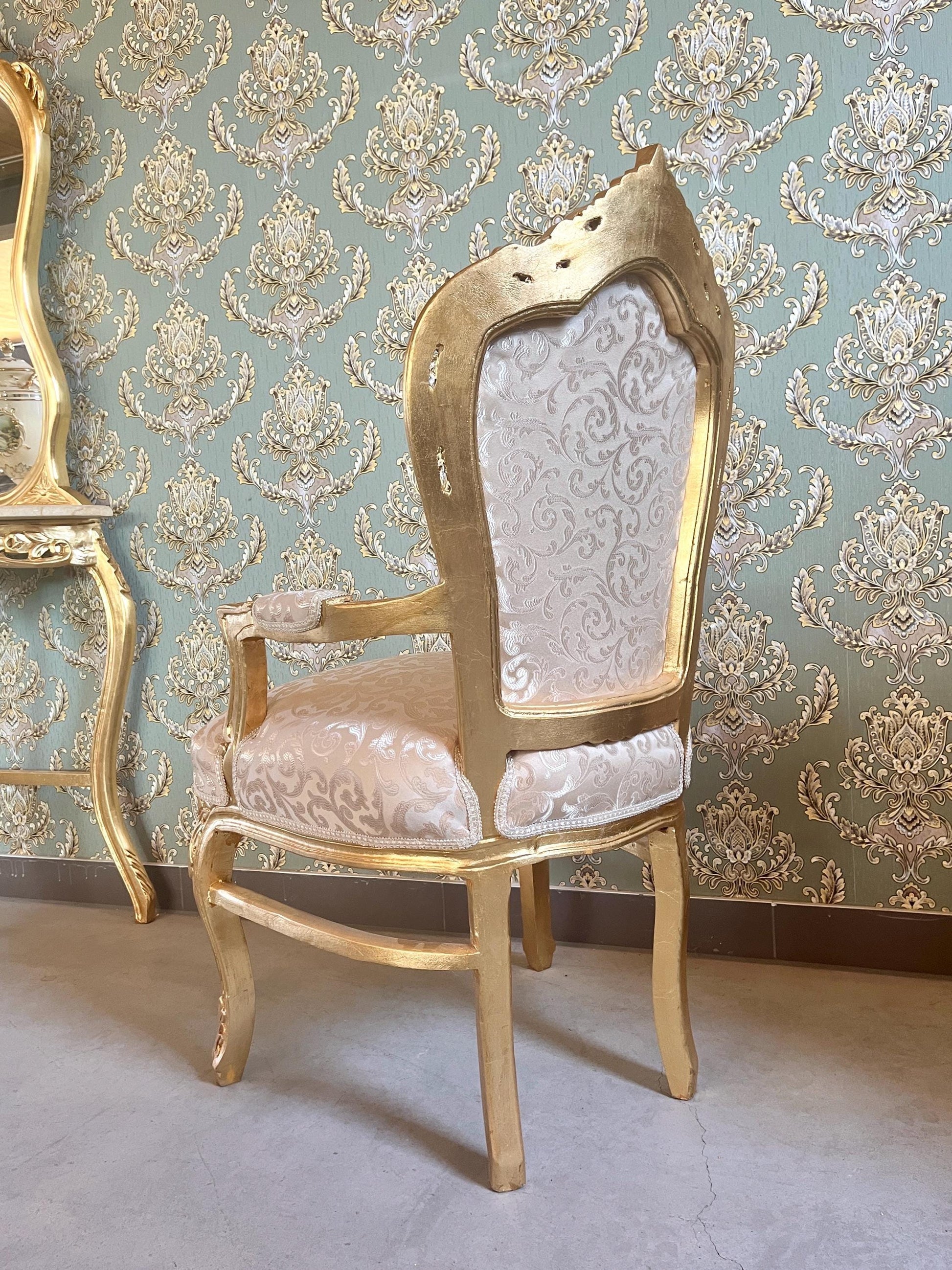 Accent Armchair Beige Color Damask French Louis XV Style Chair in Gold Finish Retro Baroque Rococo Handmade Chair For Xmas Gift Home Decor