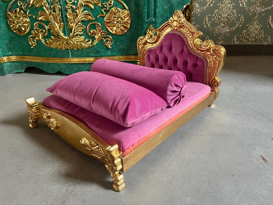 Small Pet Bed French Louis Baroque Style Dog Bed in Gold Finish Cute Baroque Rococo Pet Bed in Pink Velvet Blue Velvet & Green Velvet