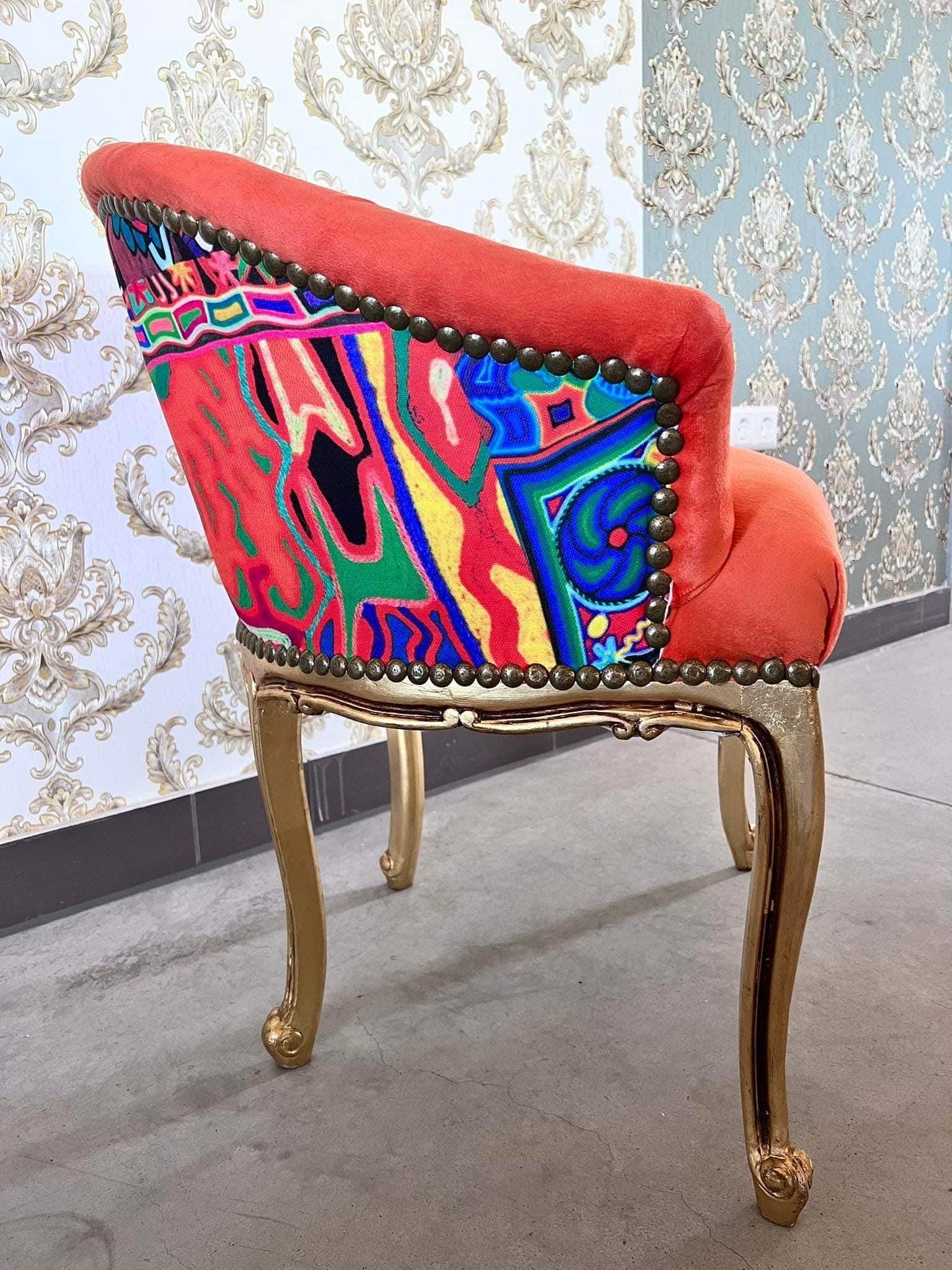 Cocktail Chair Tufted Velvet French Baroque Rococo Style in Animal Jungle Print Colorful Armchair Velvet Black Velvet Grey Lounge Bar Chair