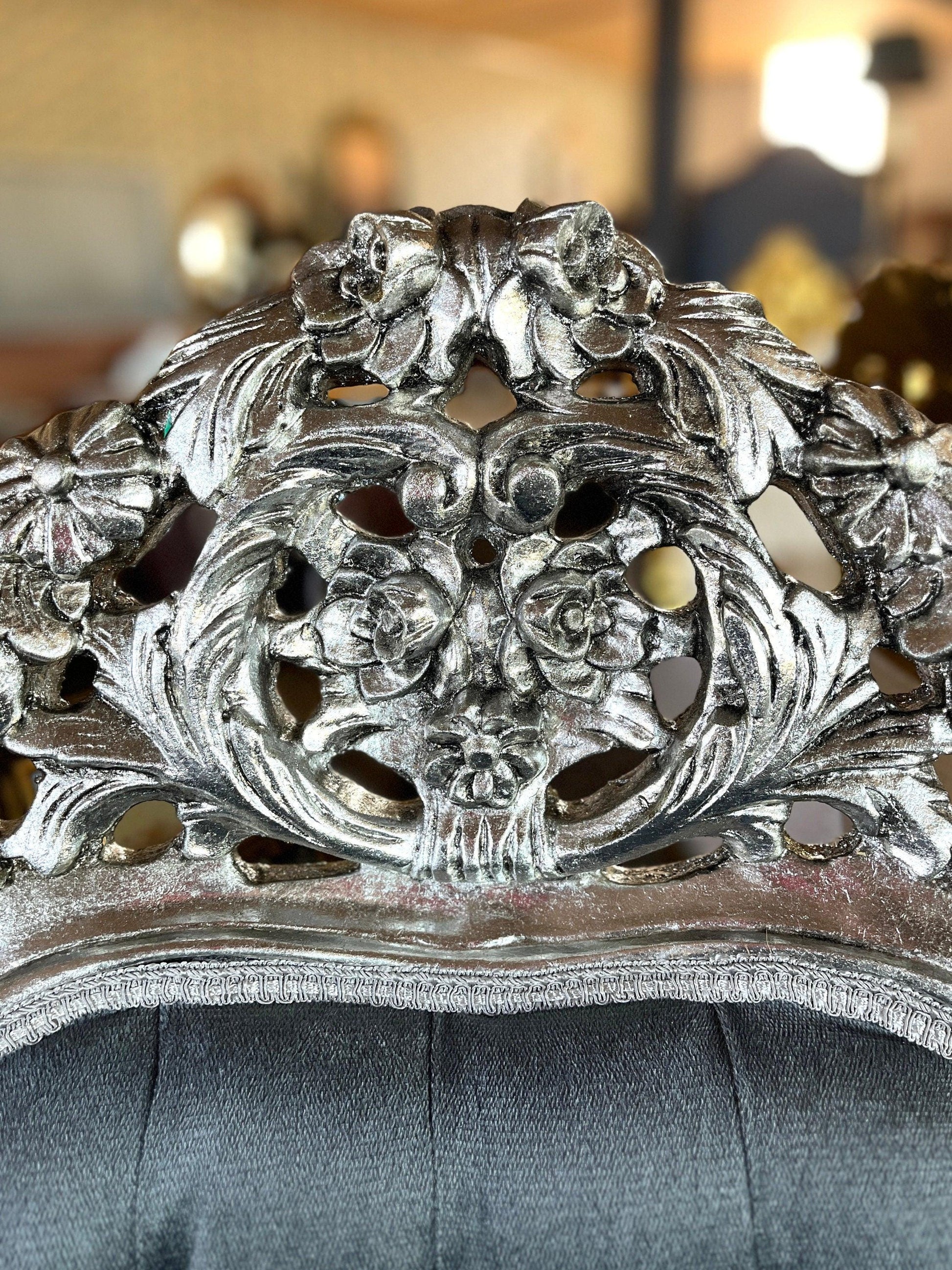 On SALE Sofa Set Retro French Louis Style in Grey Velvet Silver Finish Living Room Baroque Rococo Style for Home Decor