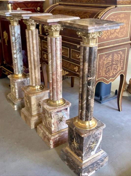 Marble Pillar Deluxe Baroque Style with Brass Decor Marble Column for Theater Decoration for TV Display Setting Film Shooting or Hotel Decor
