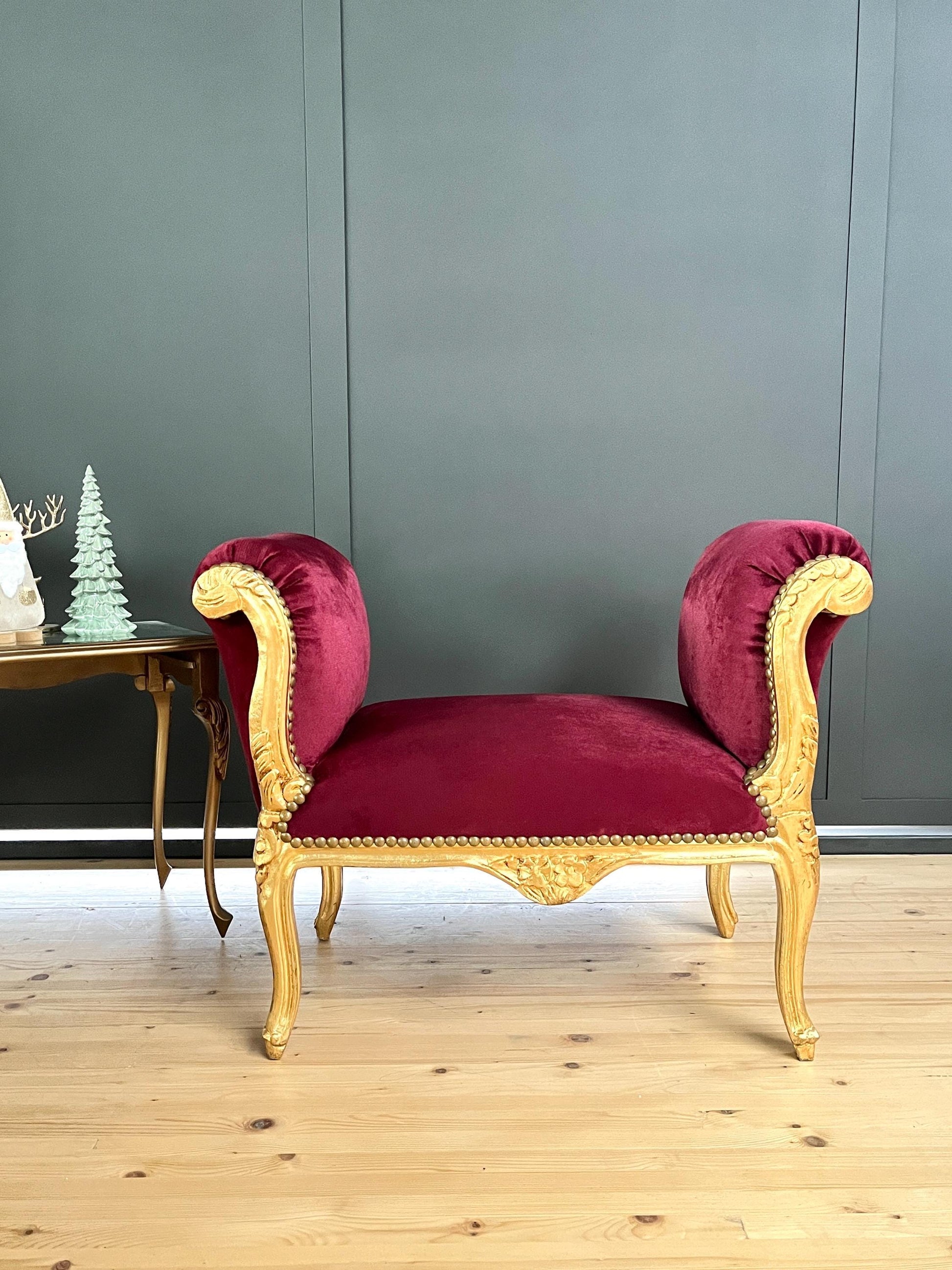 Französischer Barock-Ottoman Louis XVI/ French Louis XVI Baroque Ottoman - Gold Bordeaux