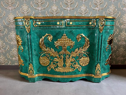 Huge Wooden Cabinet Antique Baroque Rococo Style in Emerald Green Huge Cupboard for Home Decor or Commercial Store Display