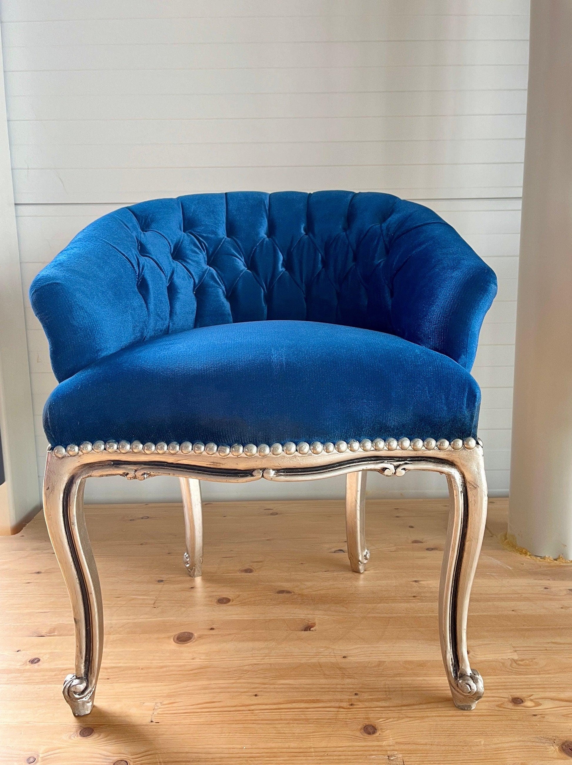 Cocktail Chair Tufted Velvet French Baroque Rococo Style in Animal Jungle Print at Back Bar Chair Tufted Velvet Blue Velvet Berry
