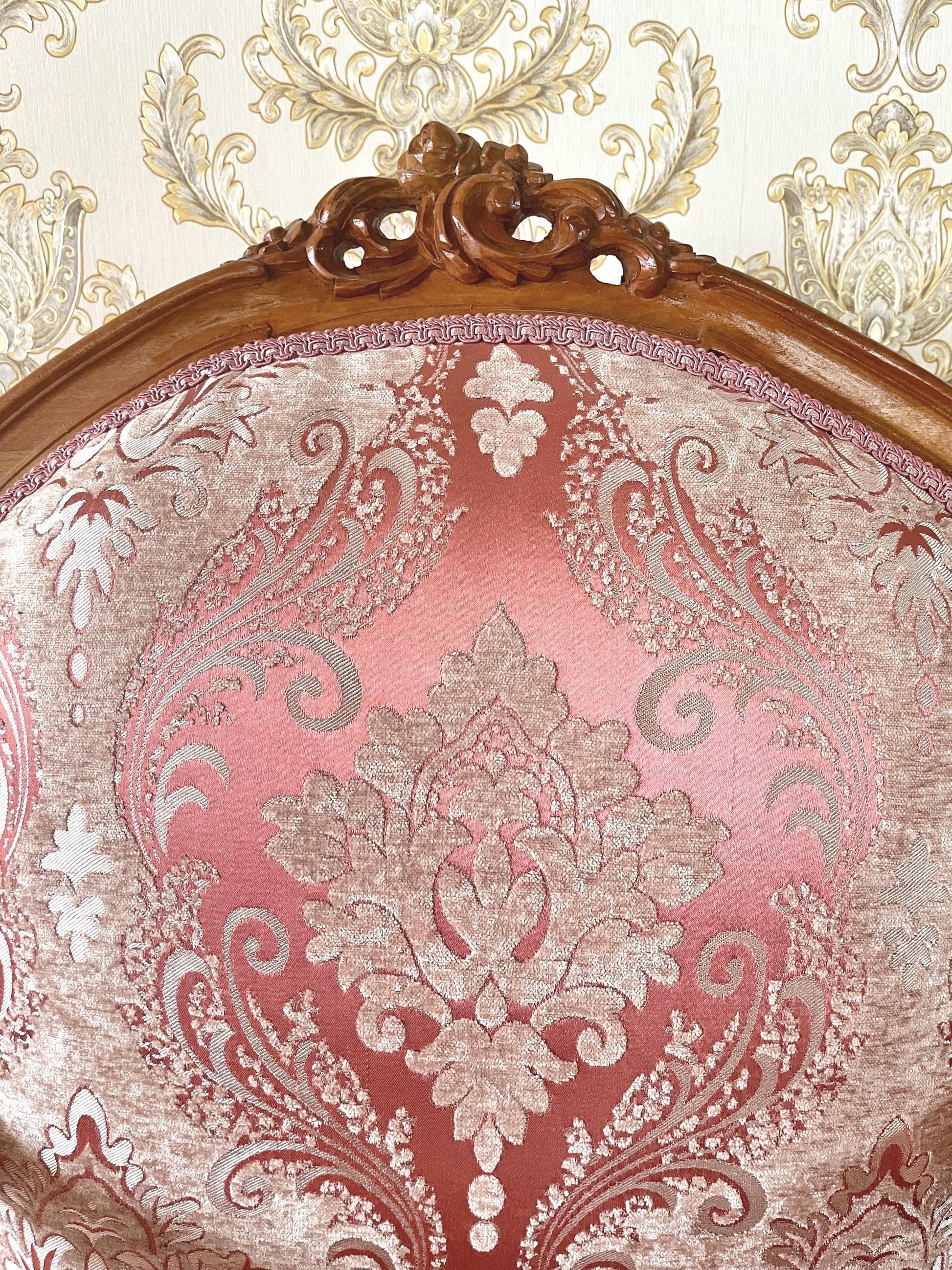 Armchair French Louis Style in Pink Flower Damask Retro Baroque Rococo Style Lounge Chair For Home Decor