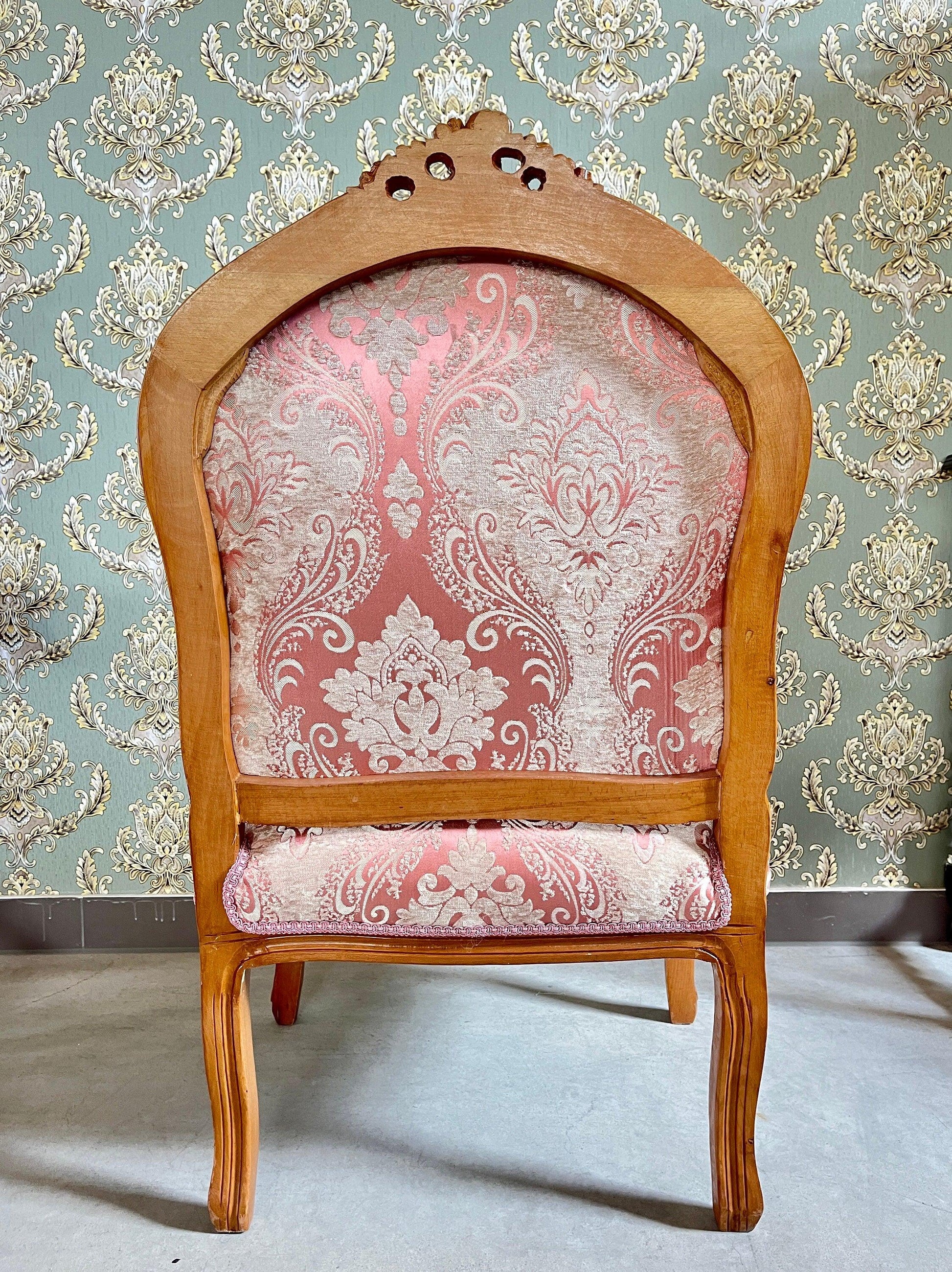Armchair French Louis Style in Pink Flower Damask Retro Baroque Rococo Style Lounge Chair For Home Decor