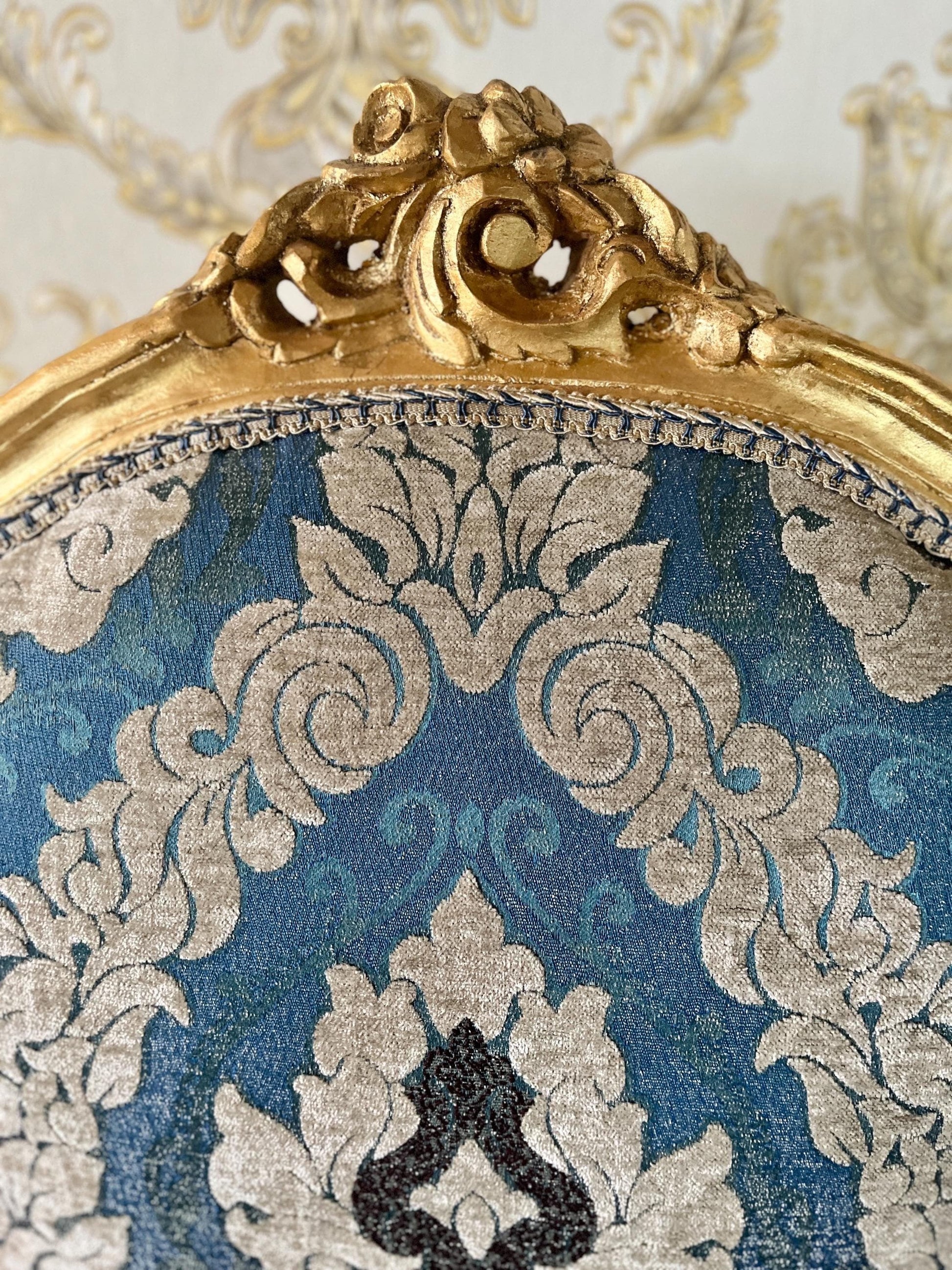 Armchairs French Louis Style in Blue Damask Retro Baroque Rococo Style Armchair Lounge Chair for Home Decor