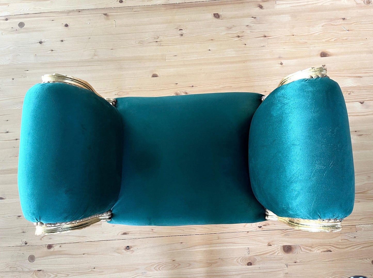 Ottoman French Louis XV Baroque Style Foot Stool Green Velvet in Gold Finish Frame for Home Decor