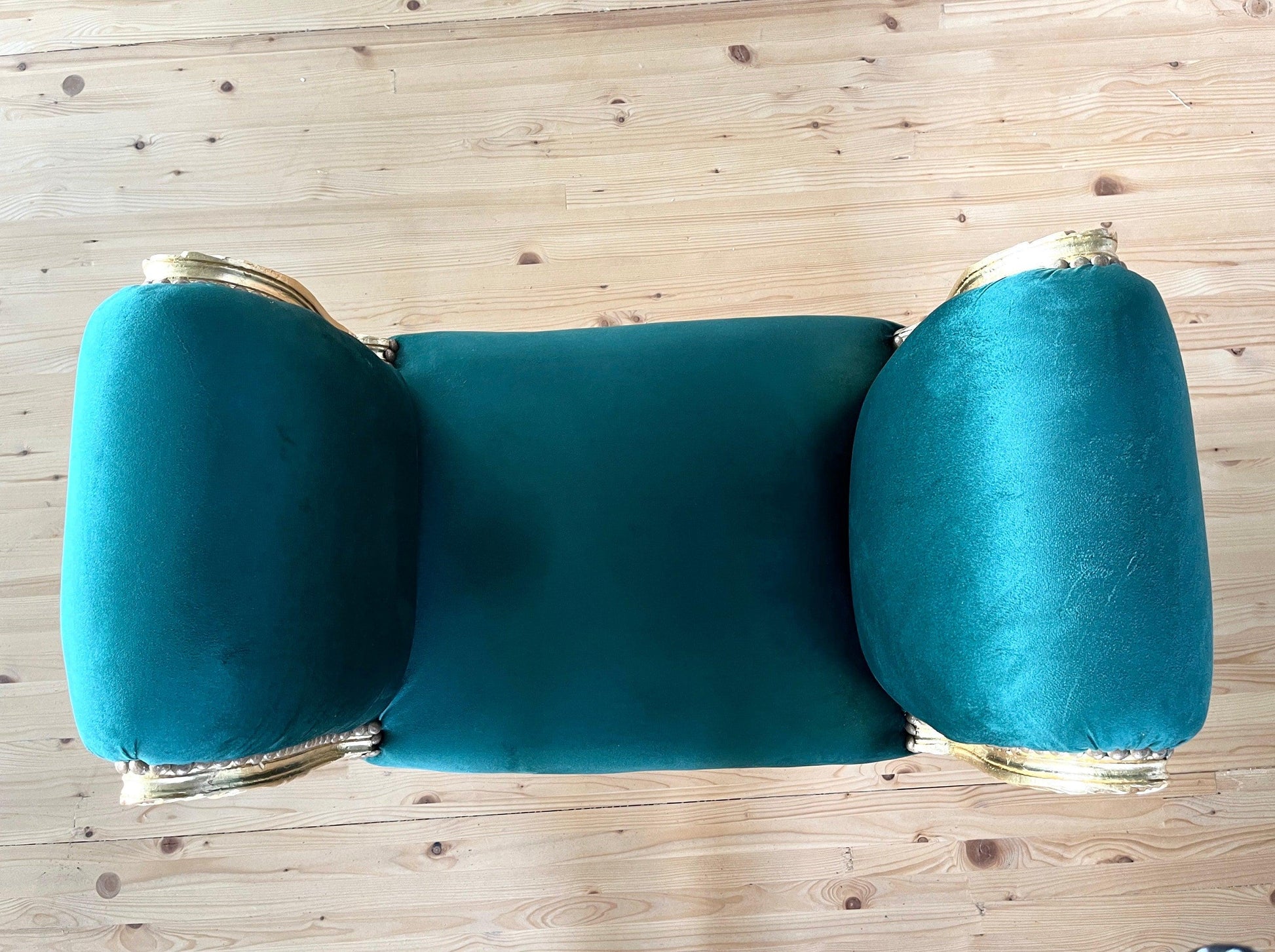 Ottoman French Louis XV Baroque Style Foot Stool Green Velvet in Gold Finish Frame for Home Decor