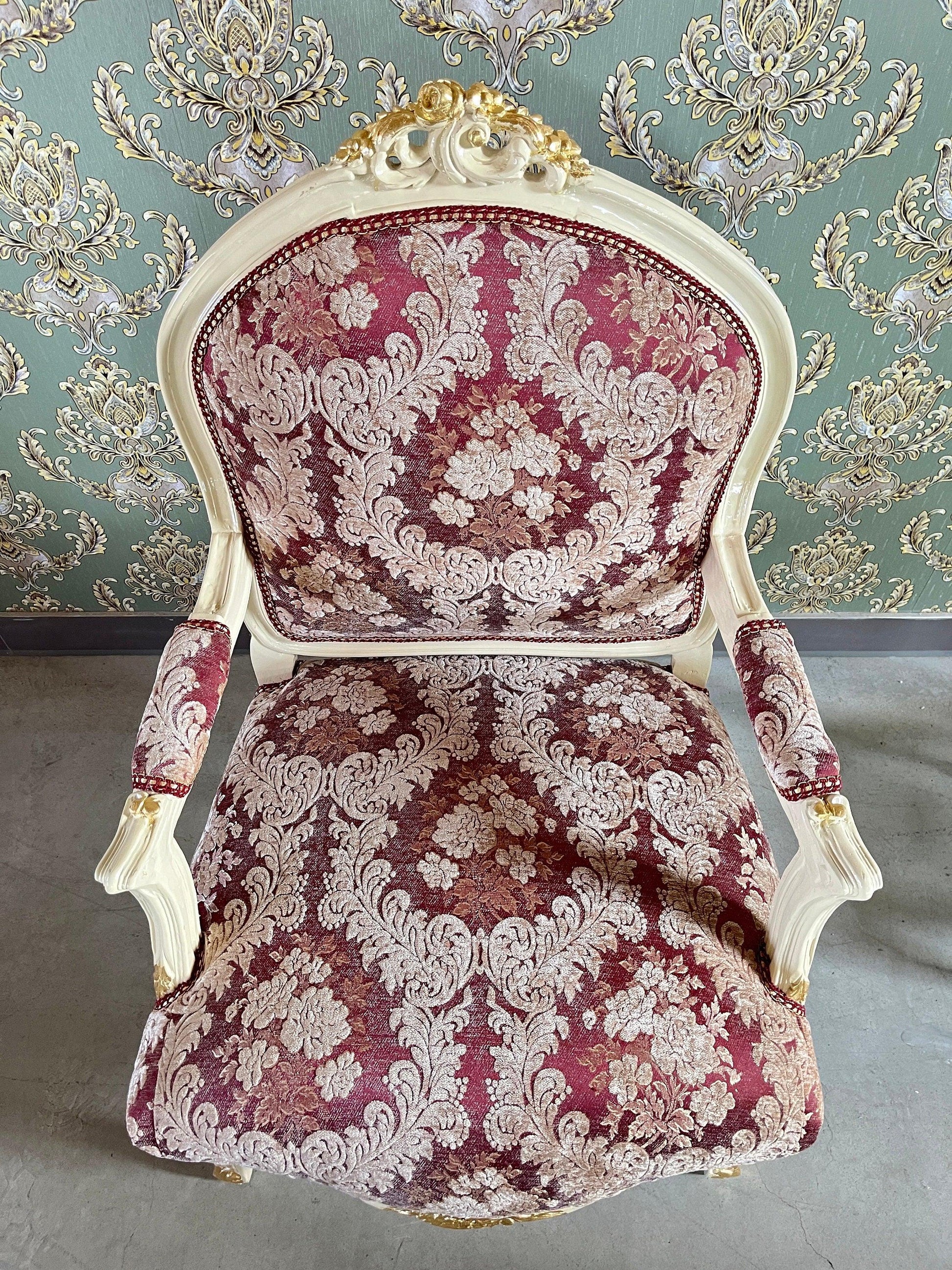 Armchair French Louis Style Chair Floral Pattern Red Velvet Antique Baroque Style Armchair For Lounge Room Home Decor
