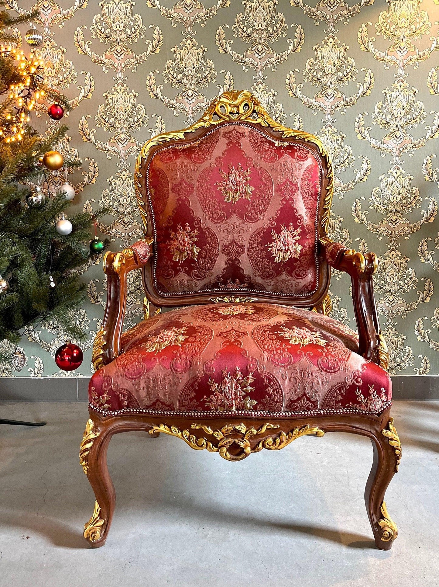 Xmas Red Chair Baroque Rococo Style Armchair Retro French Style Wooden Chair For Housewarming Party Home Decor Xmas Gift - LIMITED EDITION