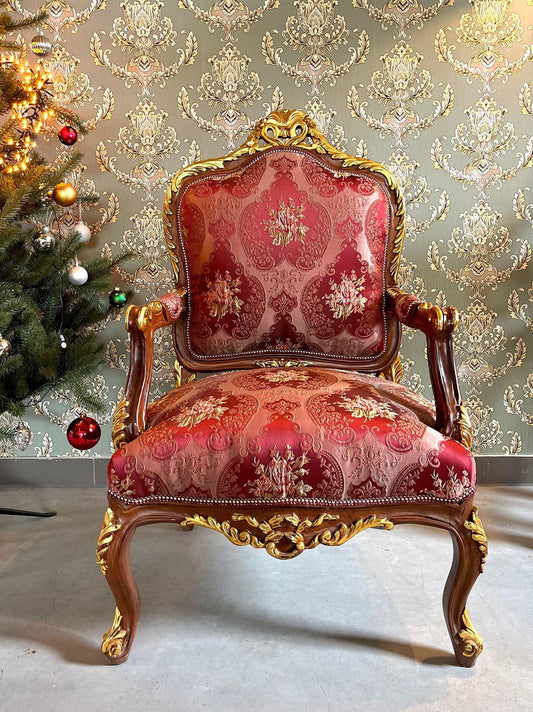 Xmas Red Chair Baroque Rococo Style Armchair Retro French Style Wooden Chair For Housewarming Party Home Decor Xmas Gift - LIMITED EDITION