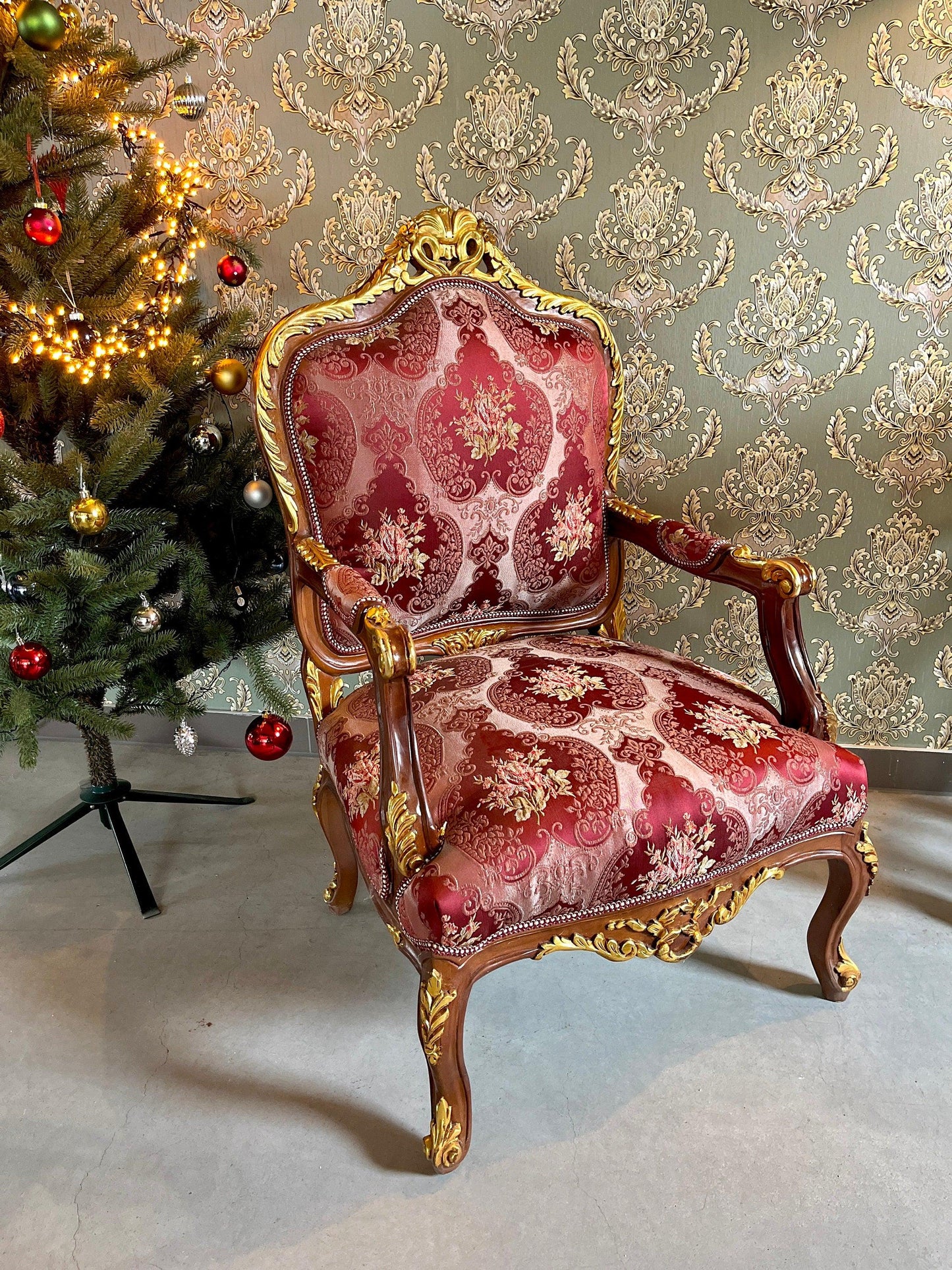 Xmas Red Chair Baroque Rococo Style Armchair Retro French Style Wooden Chair For Housewarming Party Home Decor Xmas Gift - LIMITED EDITION