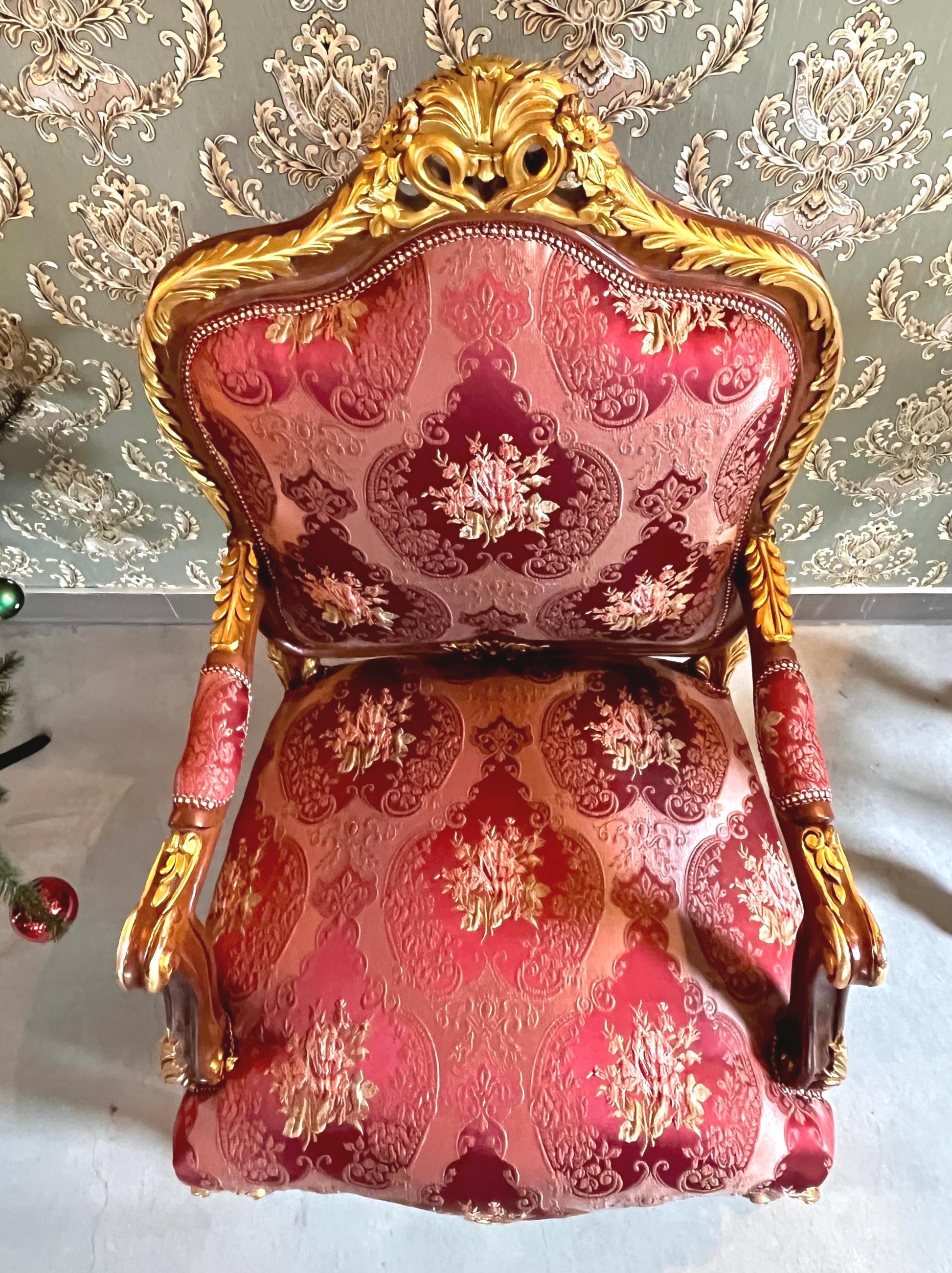 Xmas Red Chair Baroque Rococo Style Armchair Retro French Style Wooden Chair For Housewarming Party Home Decor Xmas Gift - LIMITED EDITION