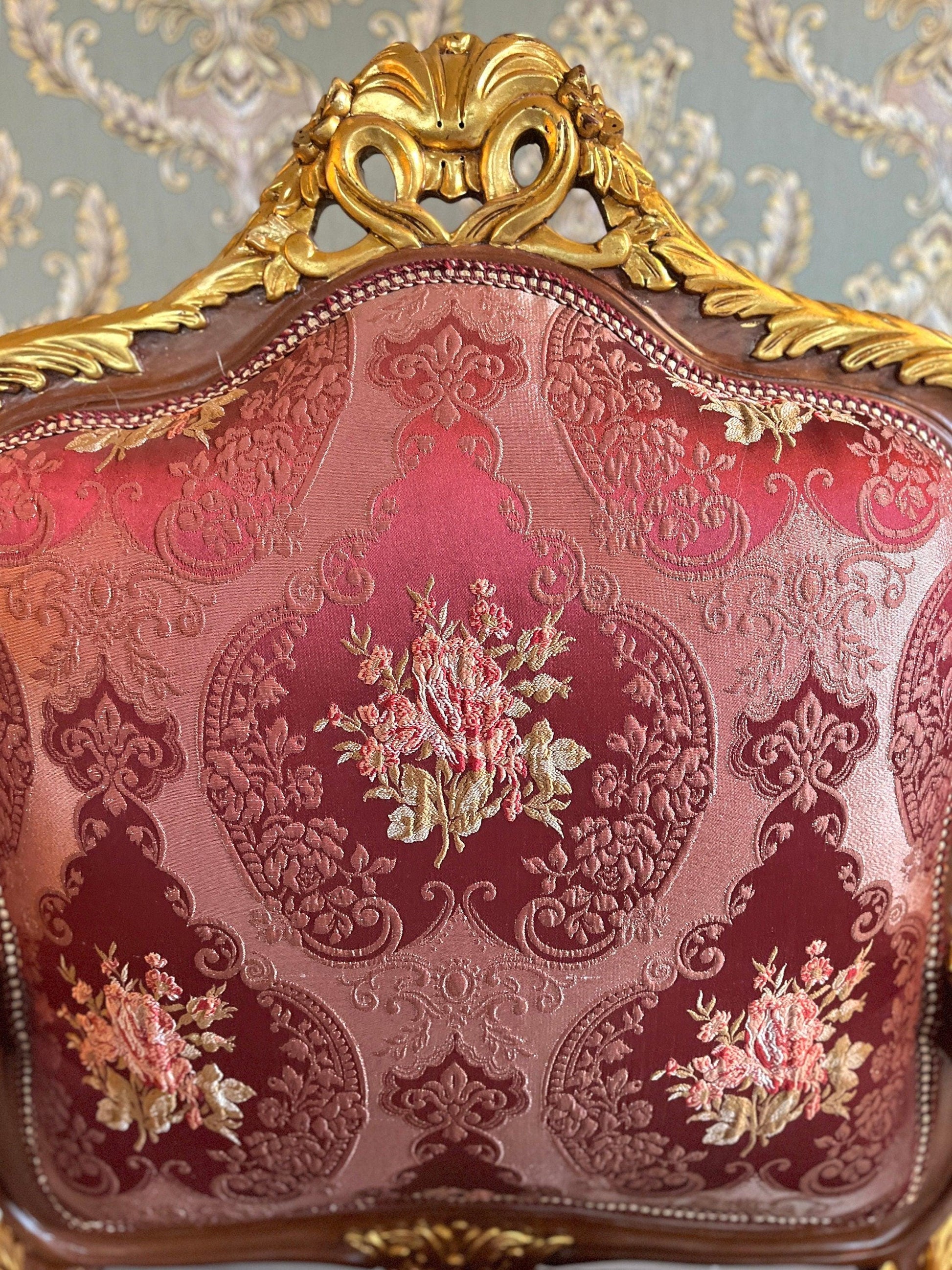 Xmas Red Chair Baroque Rococo Style Armchair Retro French Style Wooden Chair For Housewarming Party Home Decor Xmas Gift - LIMITED EDITION