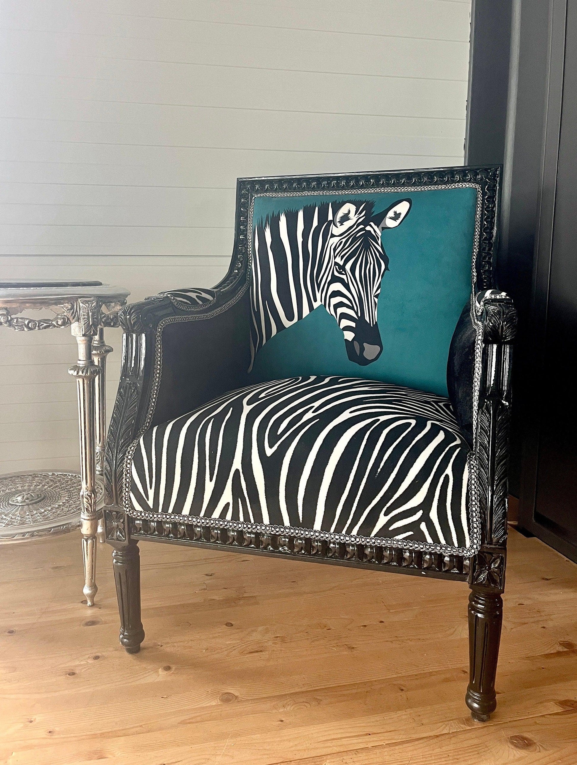Armchair Niche Cool Design in Green Velvet Zebra Print Square Shape Armchair for Party Event for Commercial Display