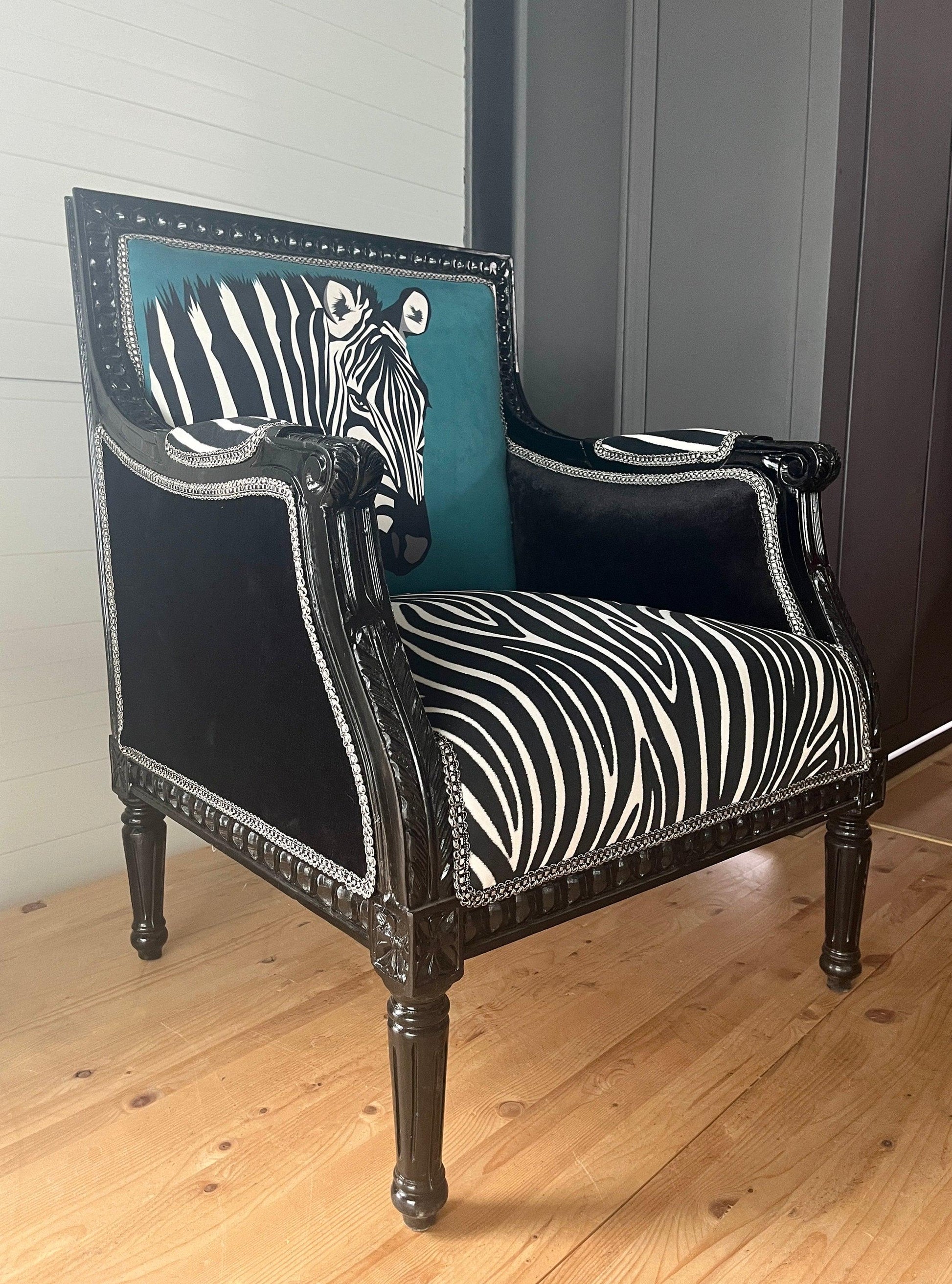 Armchair Niche Cool Design in Green Velvet Zebra Print Square Shape Armchair for Party Event for Commercial Display