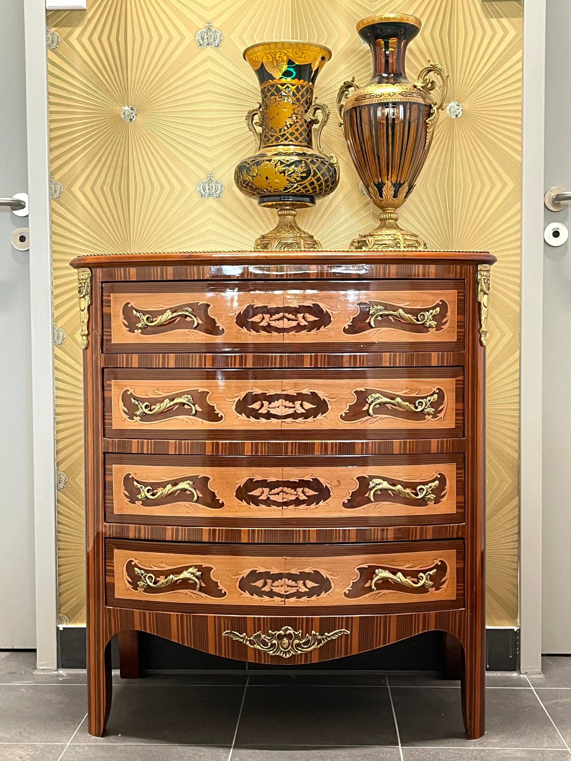 Chest of Drawer Retro Style 4 Drawers Cabinet Baroque Style Chest of Drawer Wood French Baroque Style Chest of Drawer for Home